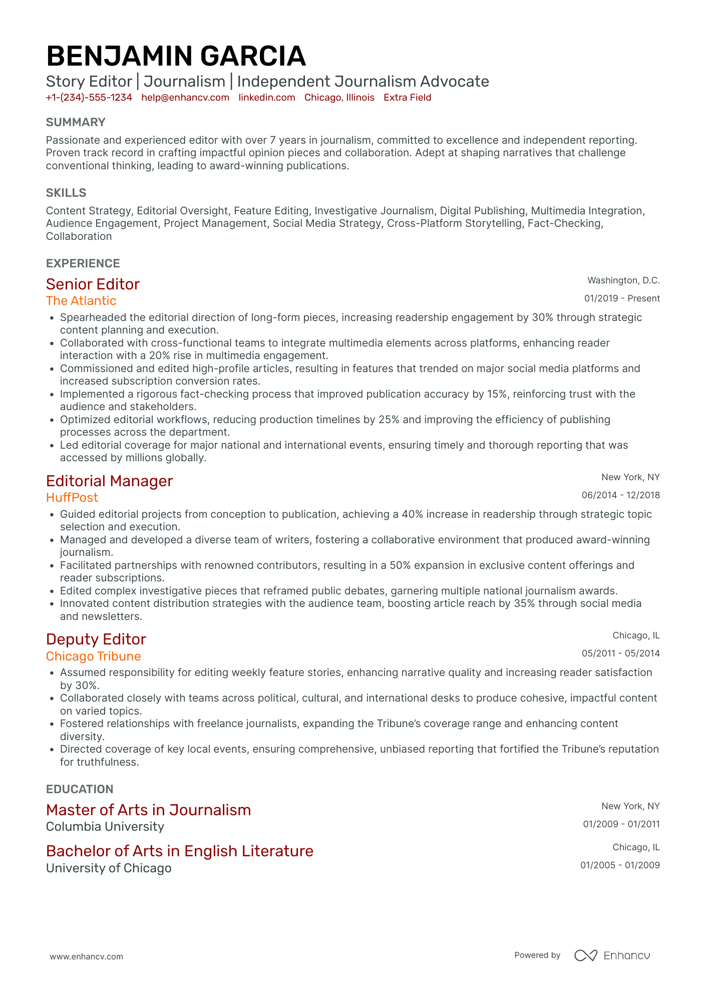 Opinion Editor Resume Example