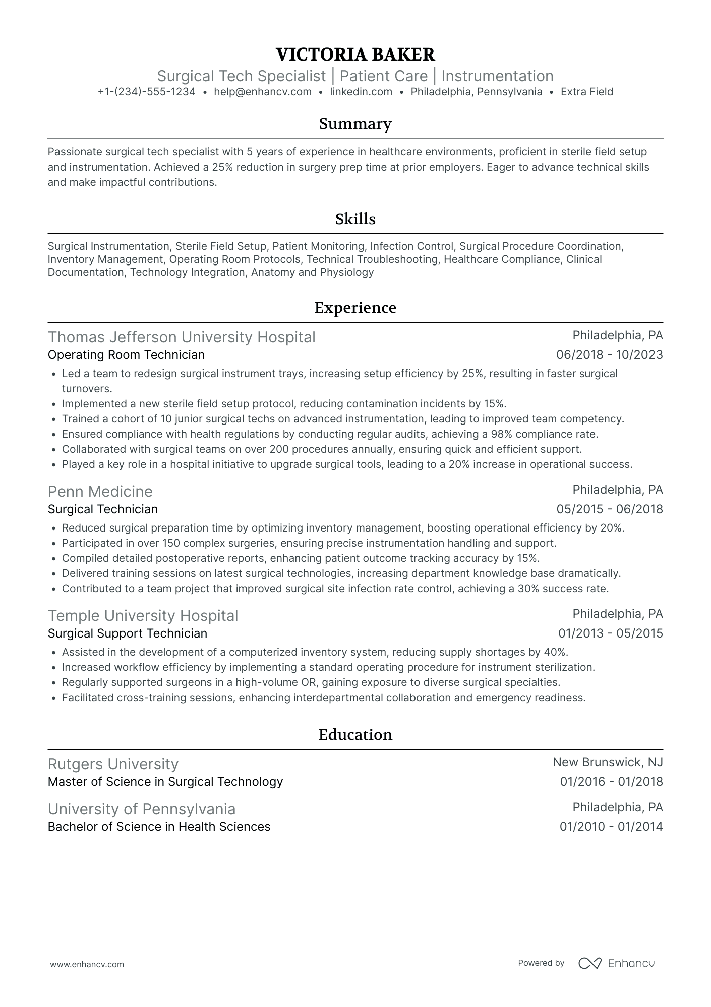 Surgical Tech Intern Resume Example