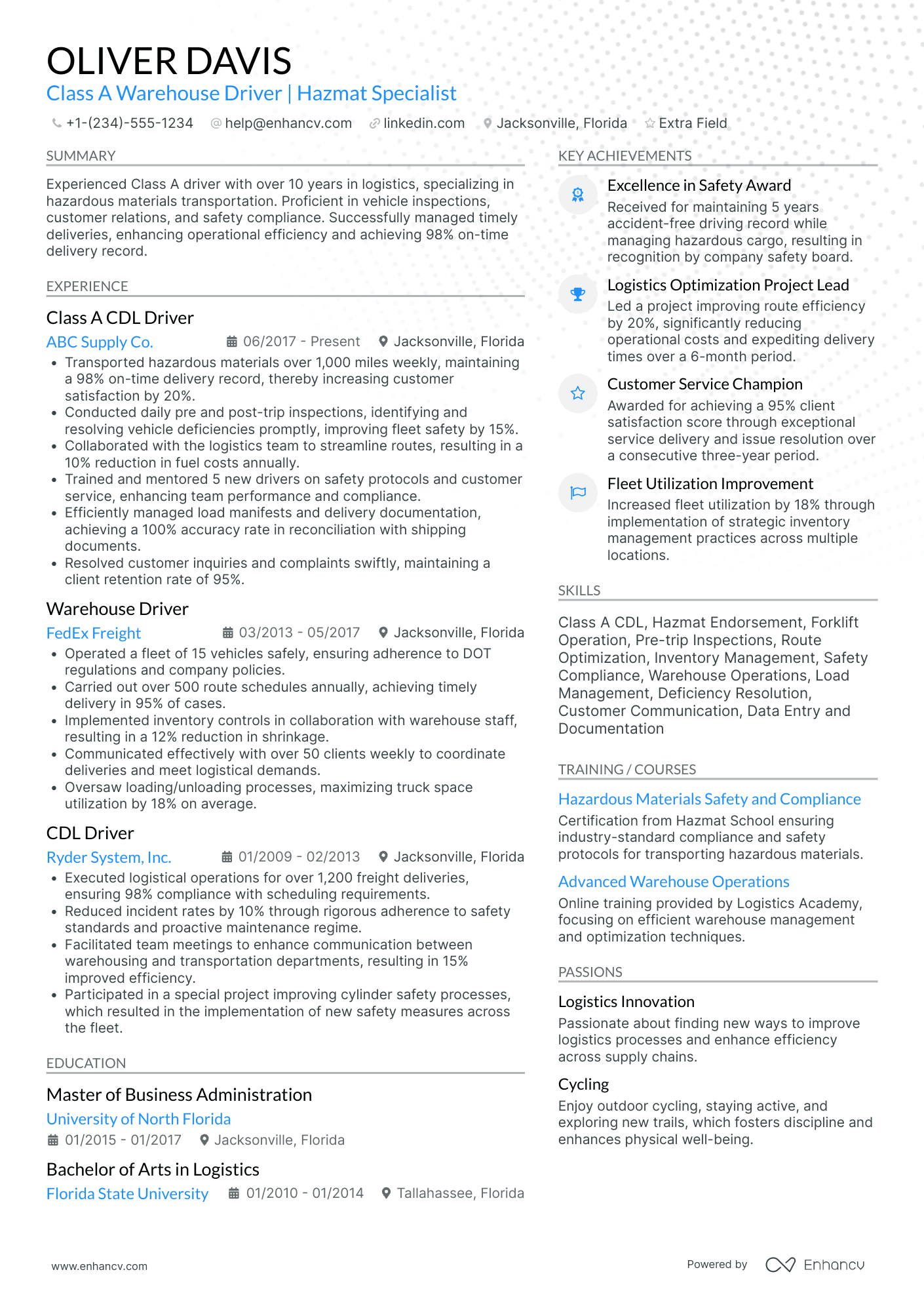 Hazmat Truck Driver Resume Example