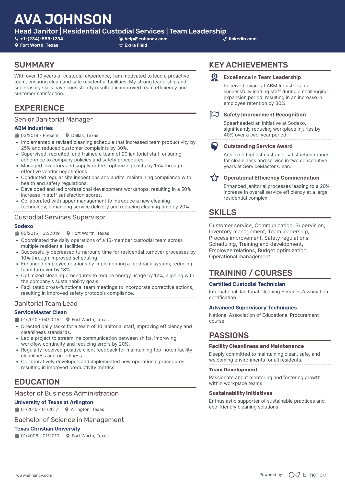 Custodial Janitor Resume Example