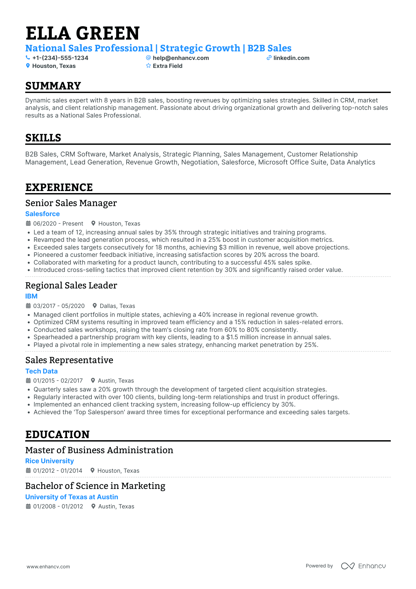 National Sales Professional Resume Example