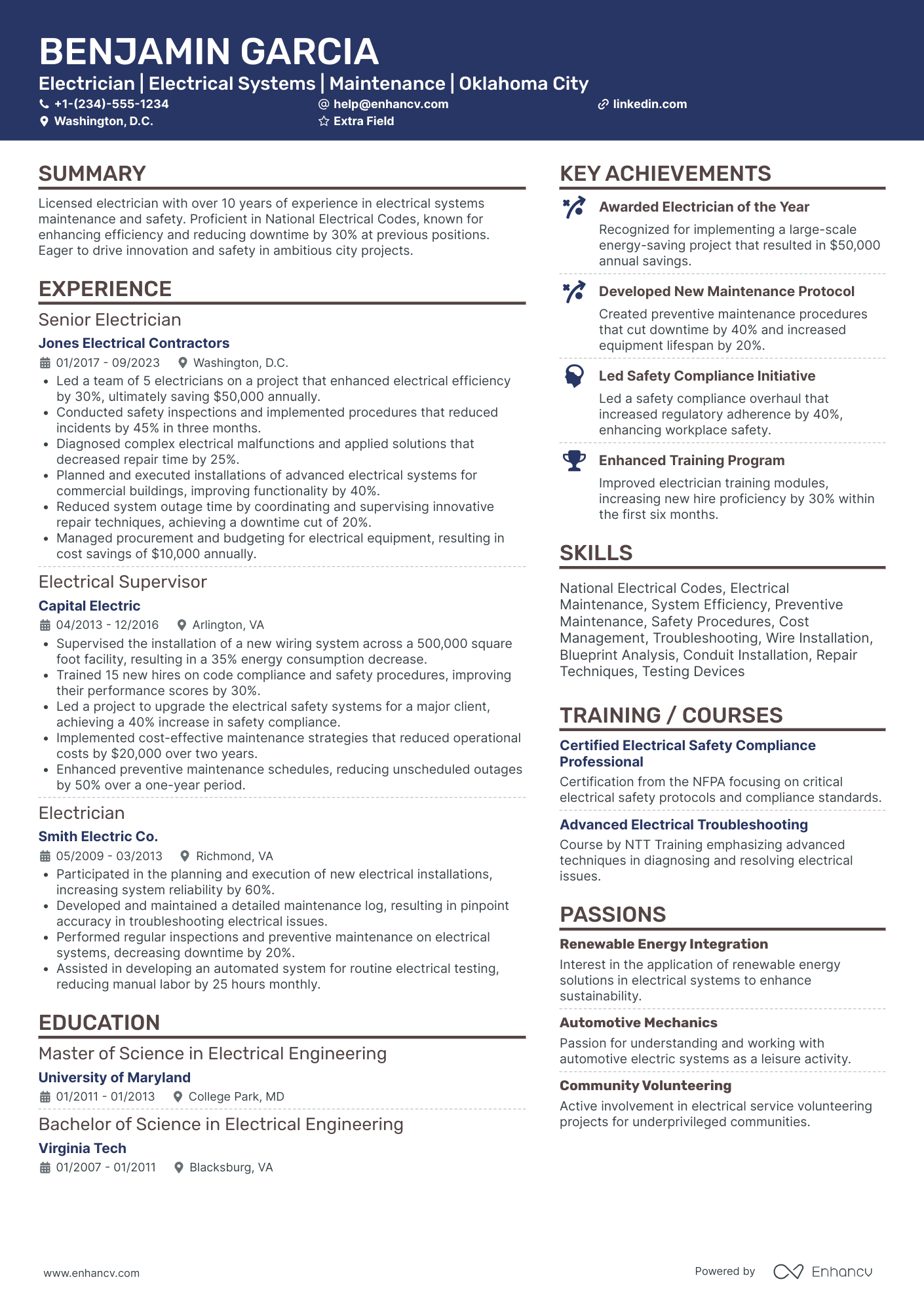 Commercial Electrician Resume Example