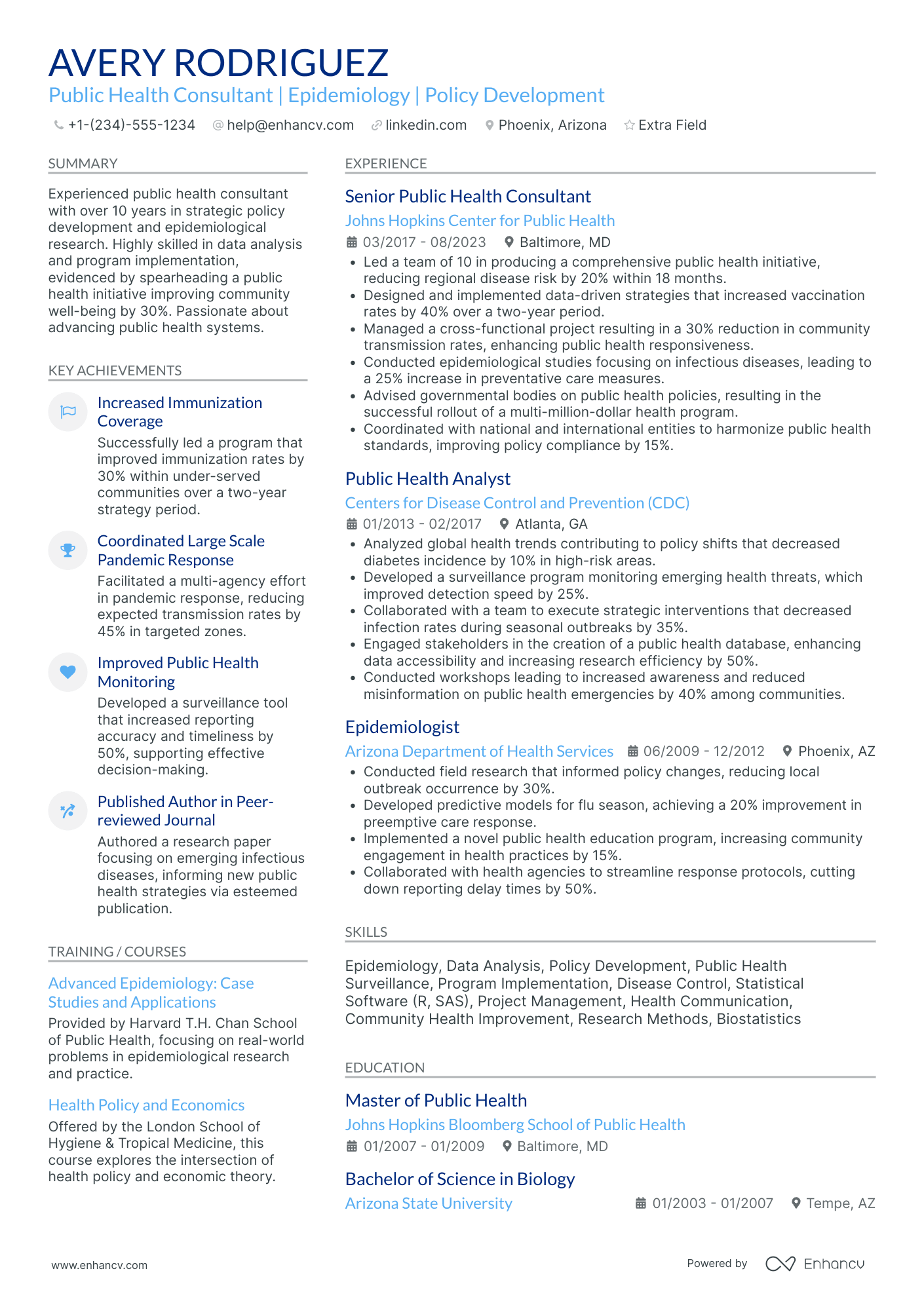 Public Health Consultant Resume Example