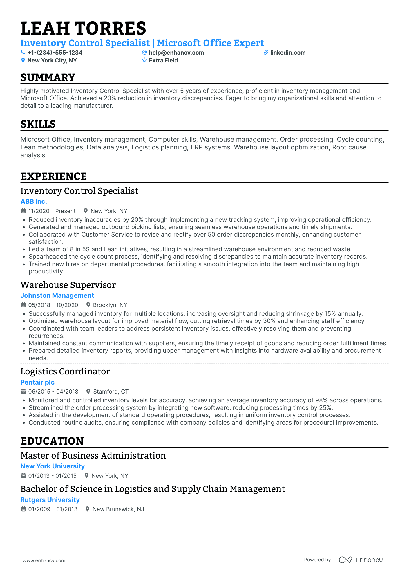 Inventory Control Clerk Resume Example