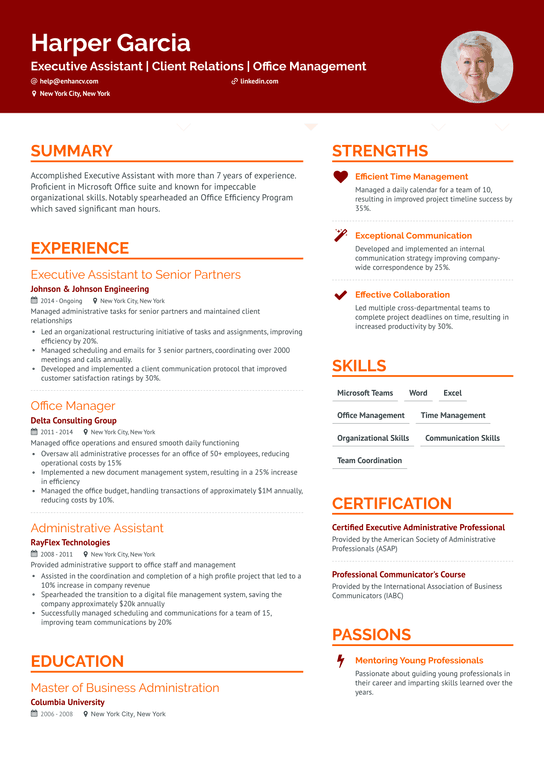 Executive Assistant & Receptionist Resume Example
