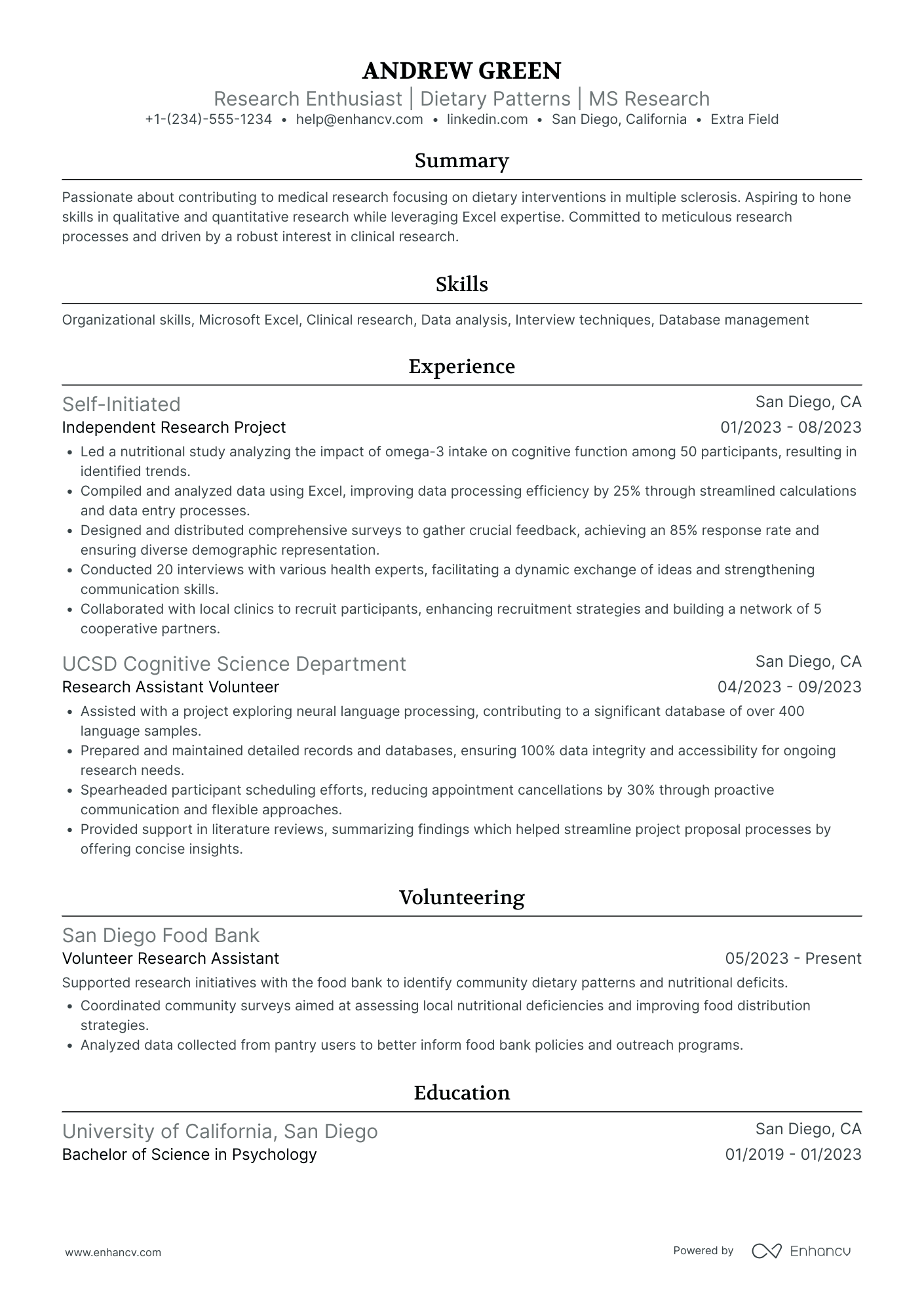 Research Intern Resume Example