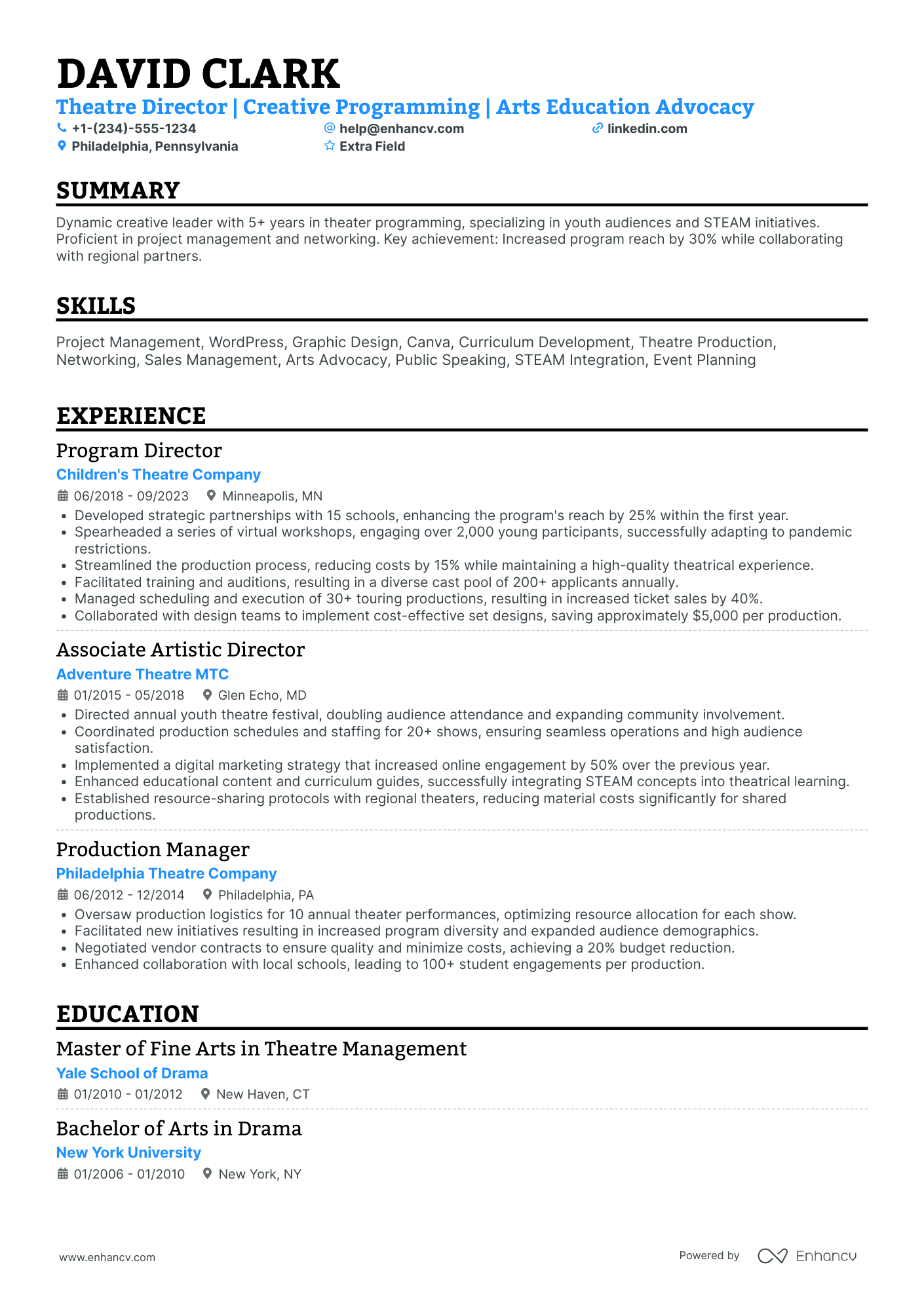 Theater Program Director Resume Example