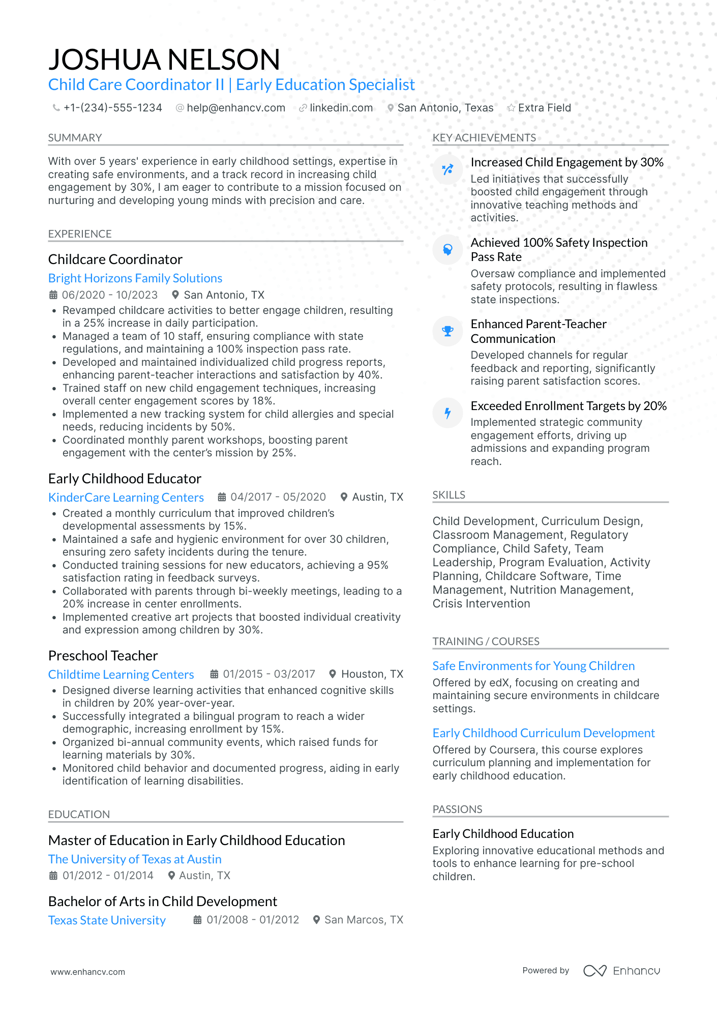 Child Care Coordinator Resume Example