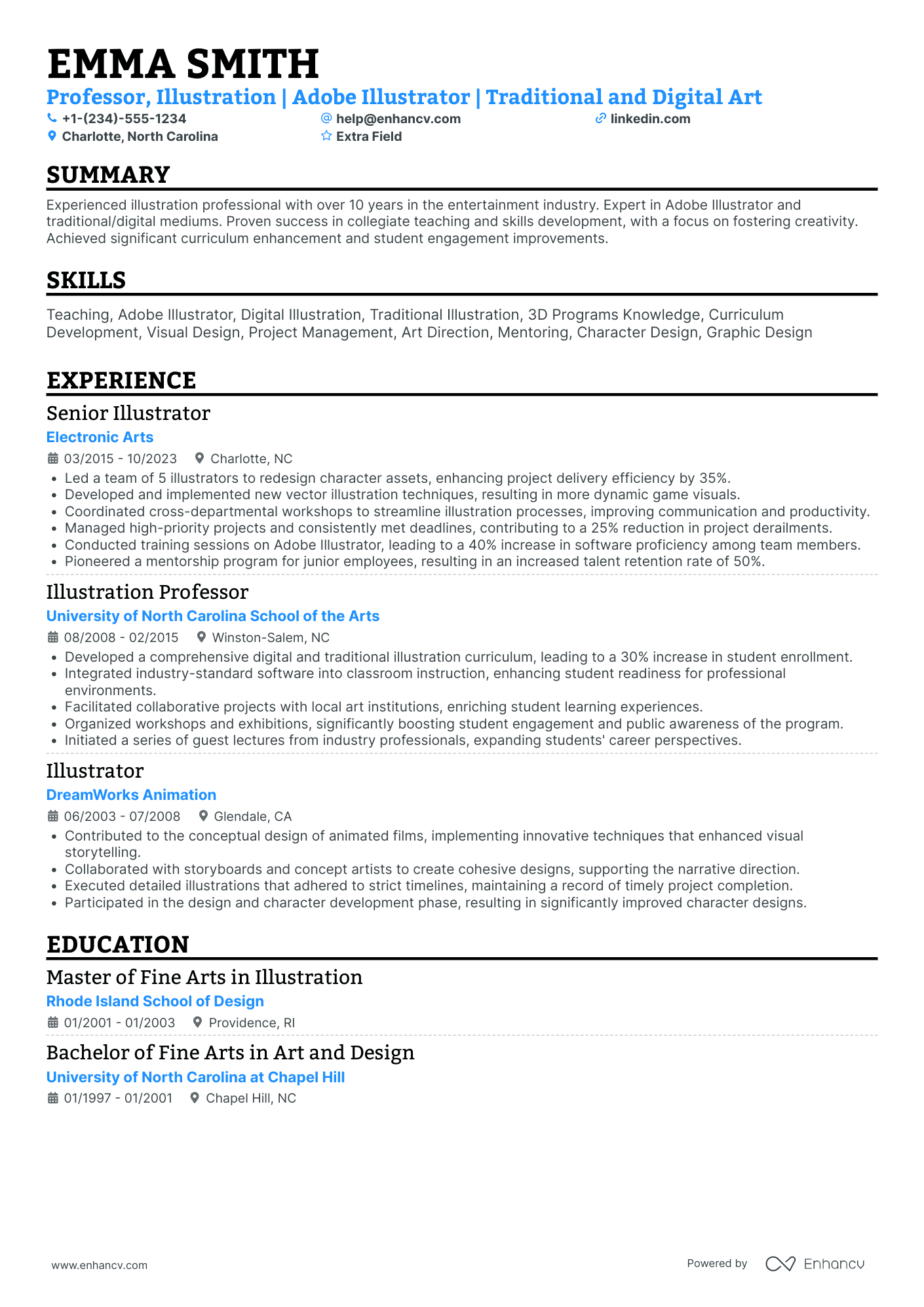 Senior Illustrator Resume Example