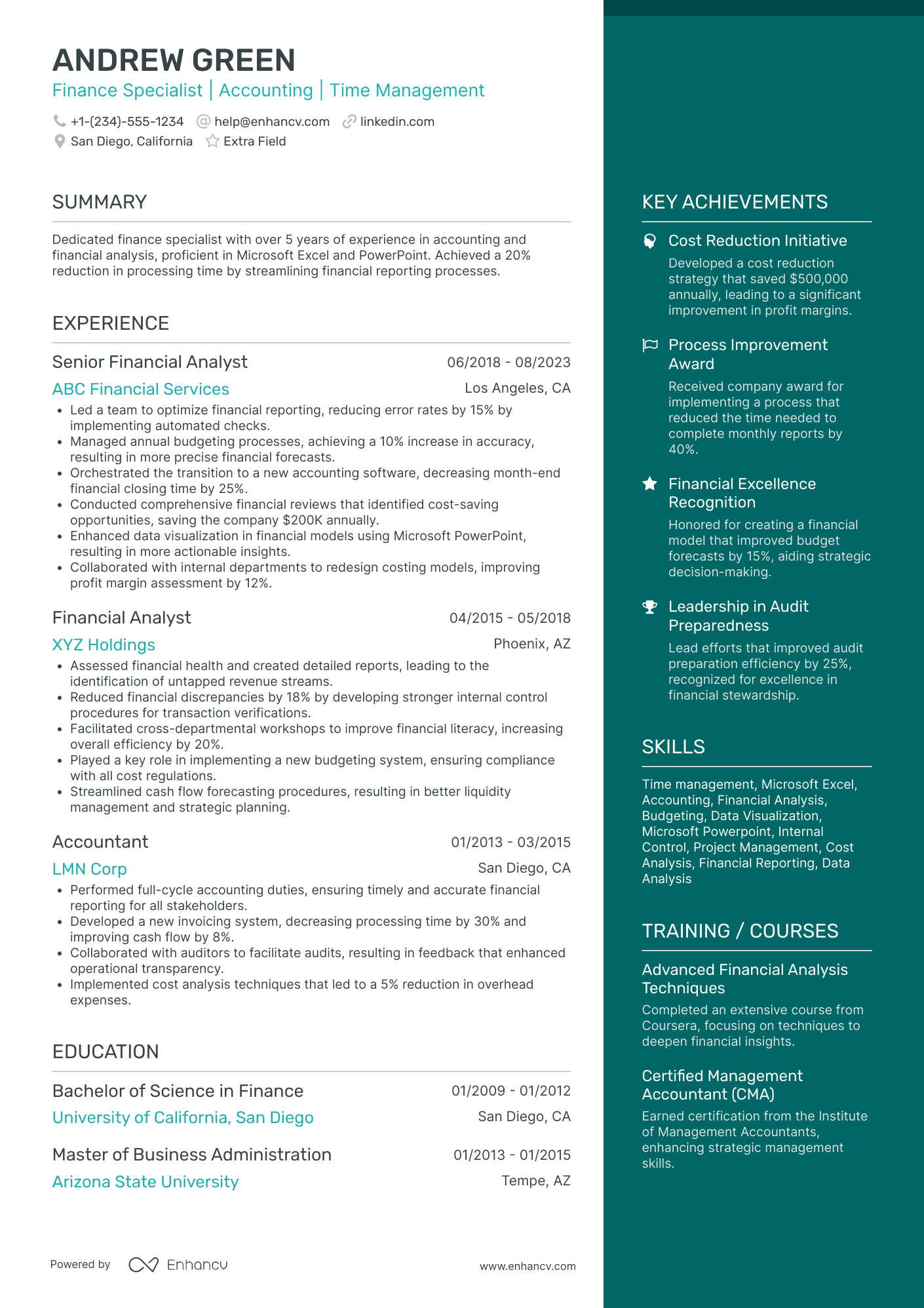 Insurance Finance Specialist Resume Example