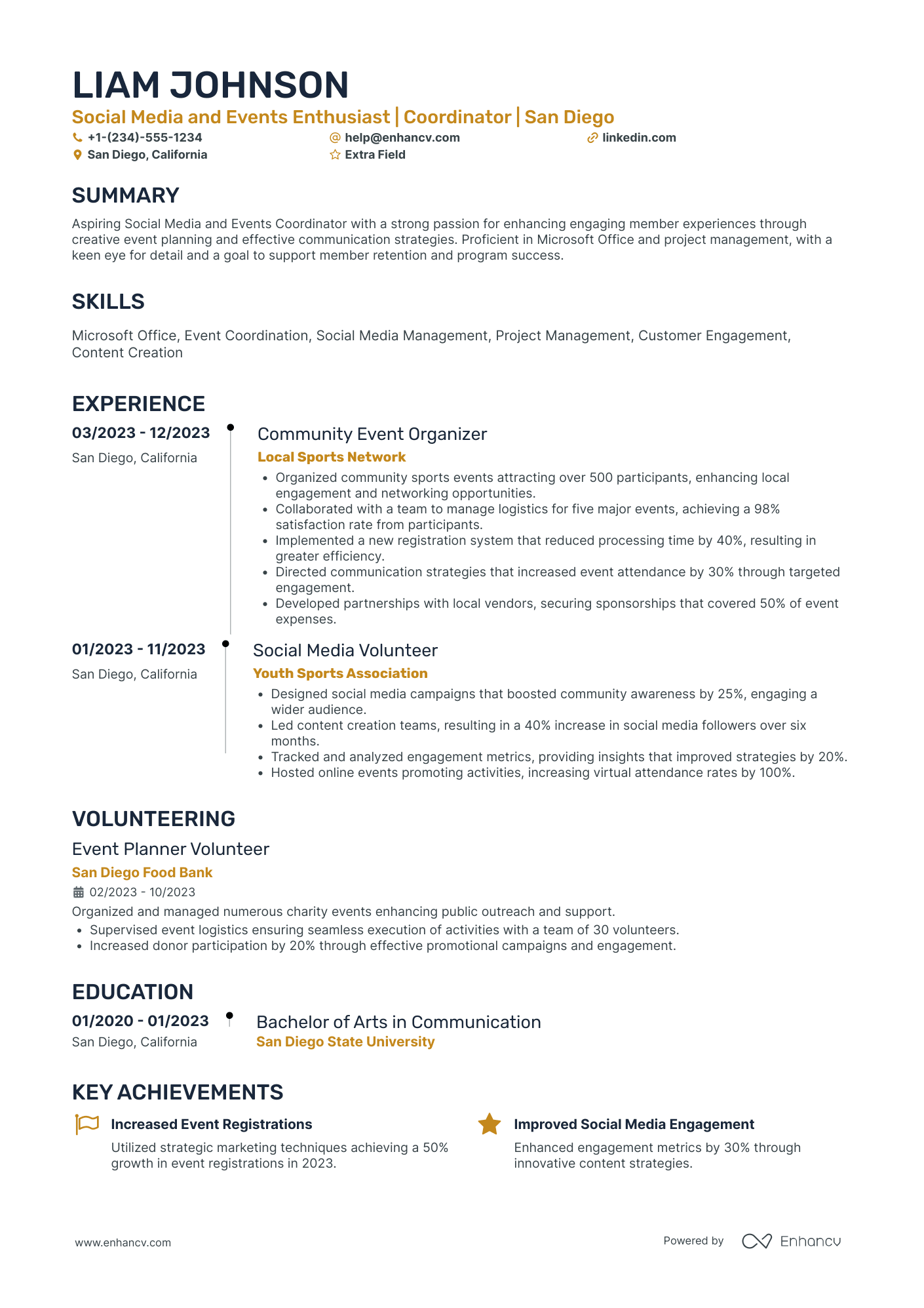 Social Media and Events Intern Resume Example