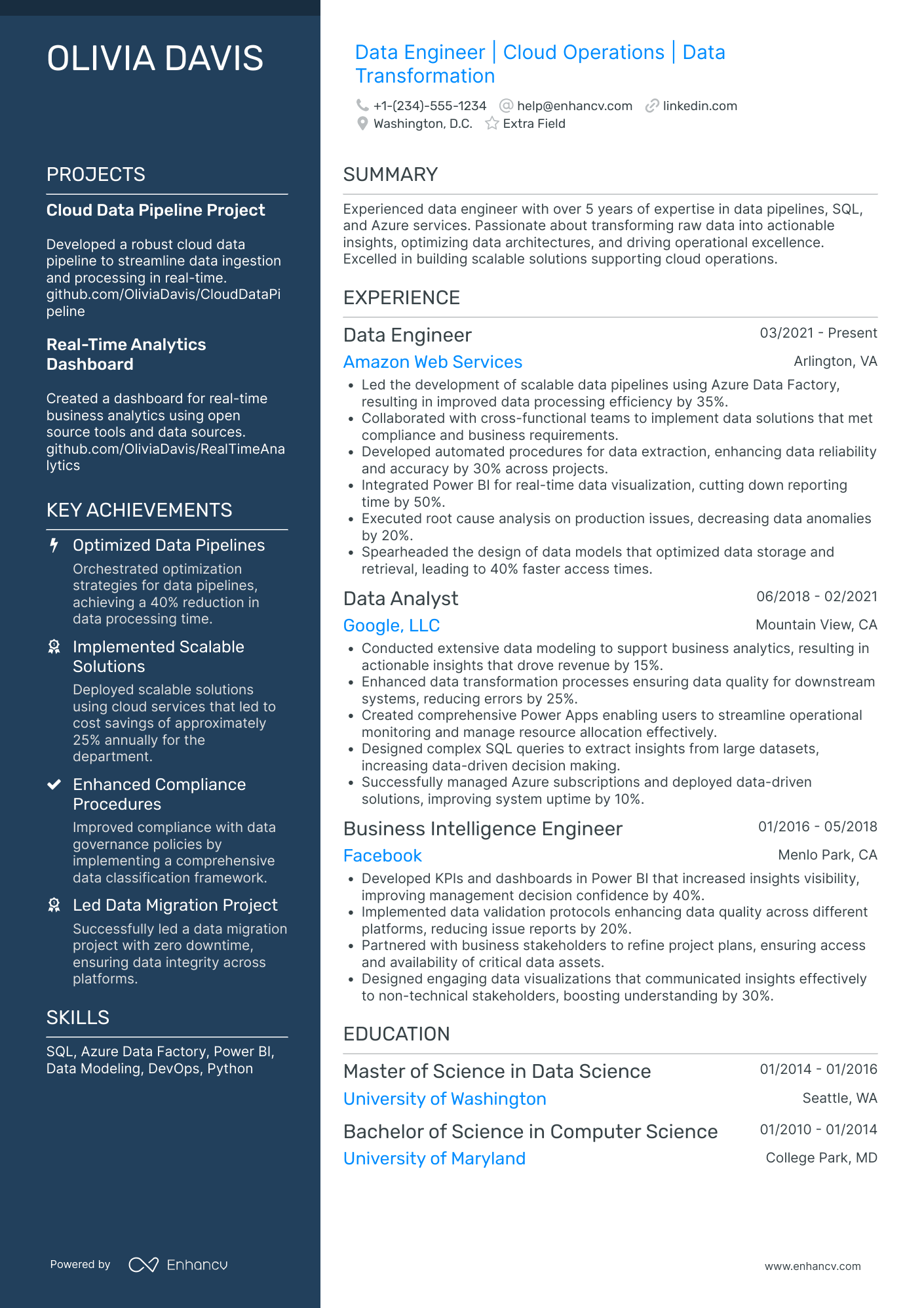 Microsoft Data Engineer Resume Example