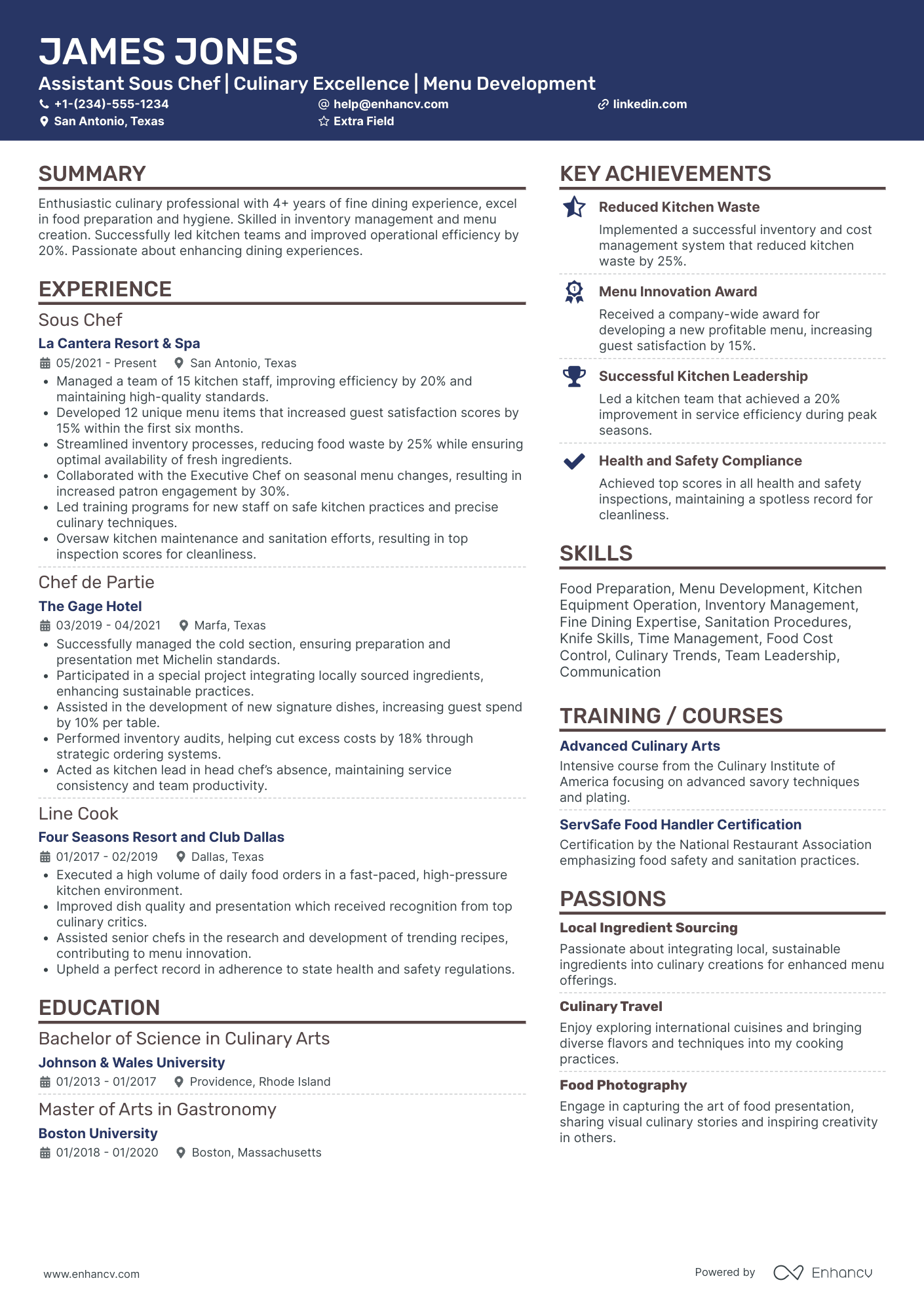 Seasonal Sous Chef Resume Example