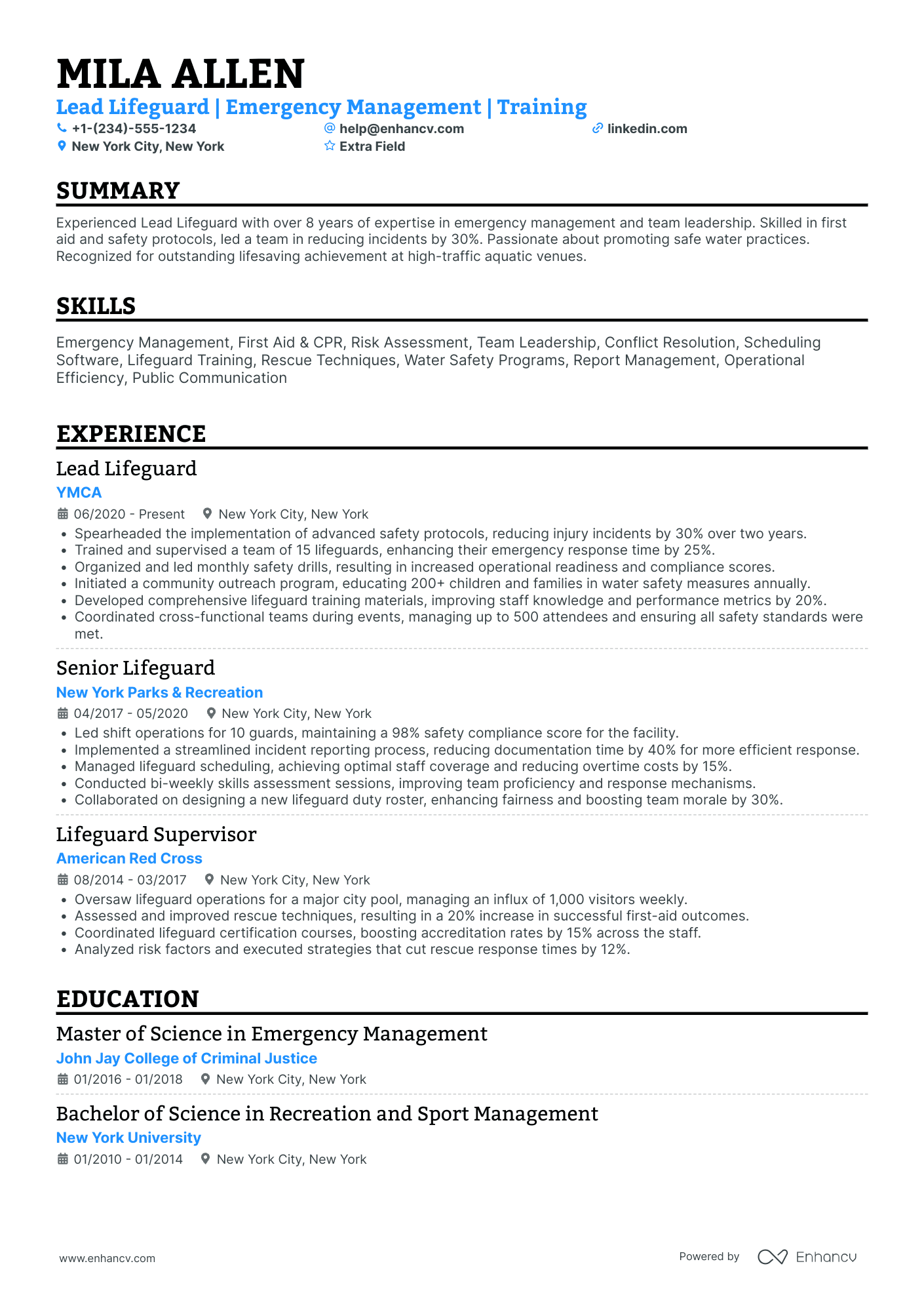 Lead Lifeguard Resume Example