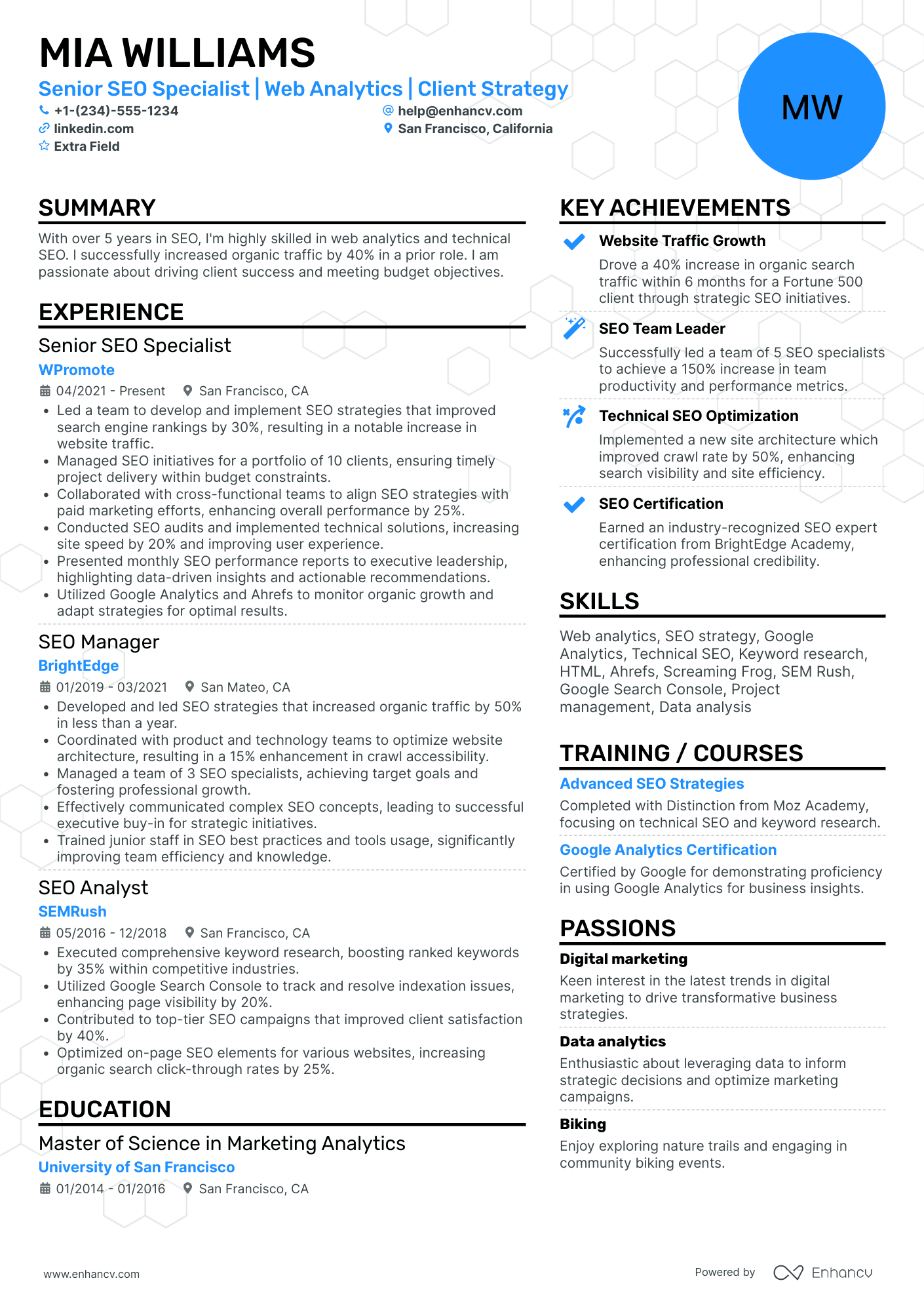 Freelance SEO Specialist Resume Example