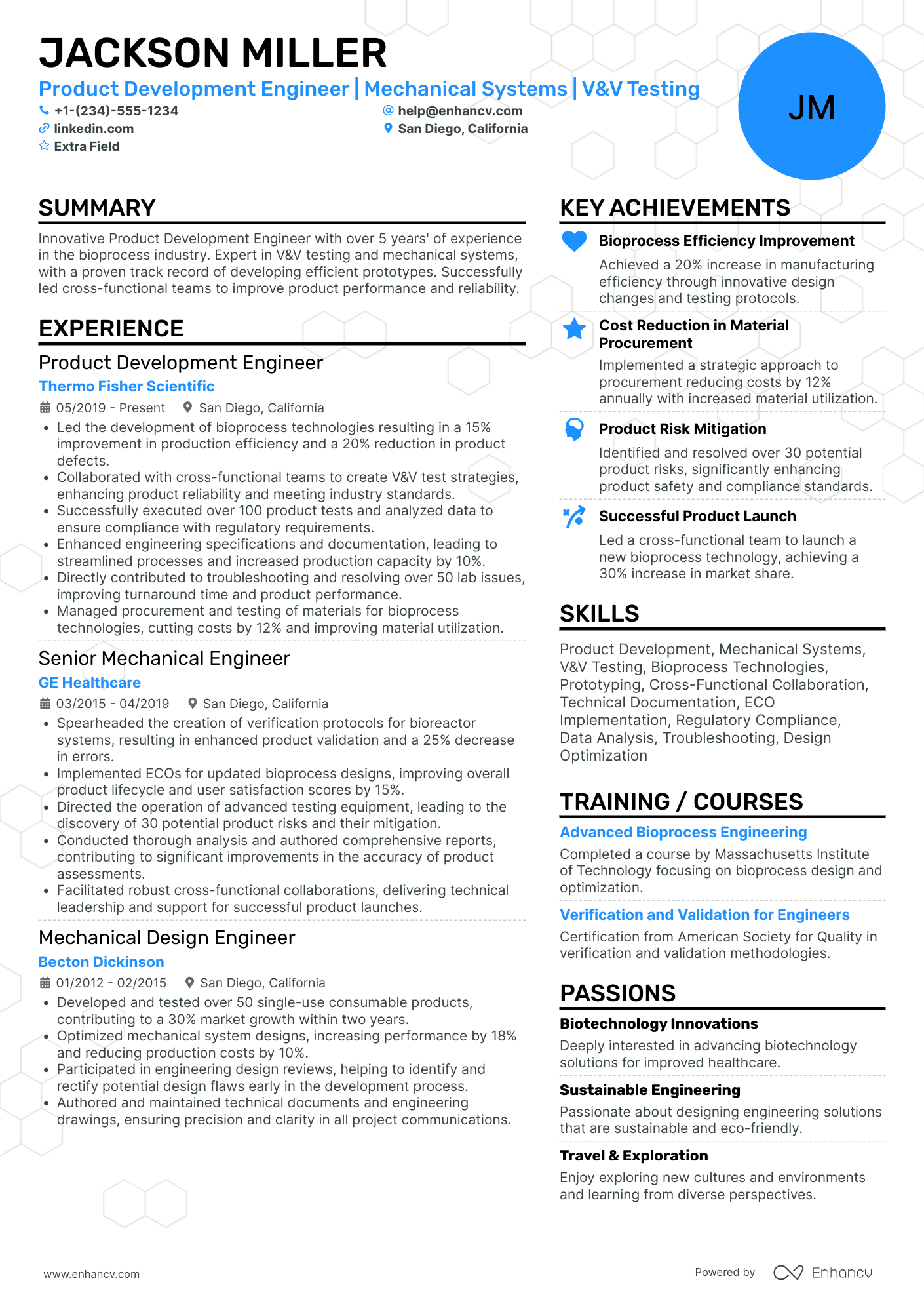 Product Development Engineer Resume Example