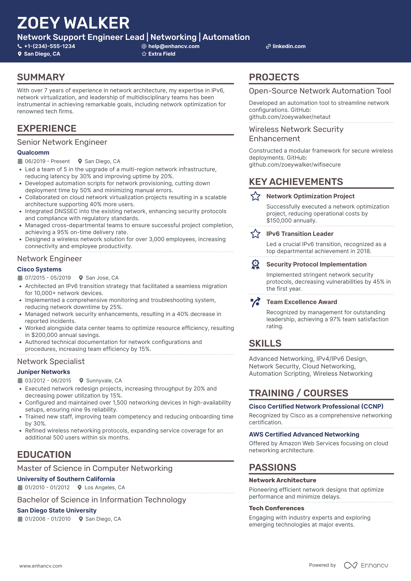 Network Support Engineer Resume Example