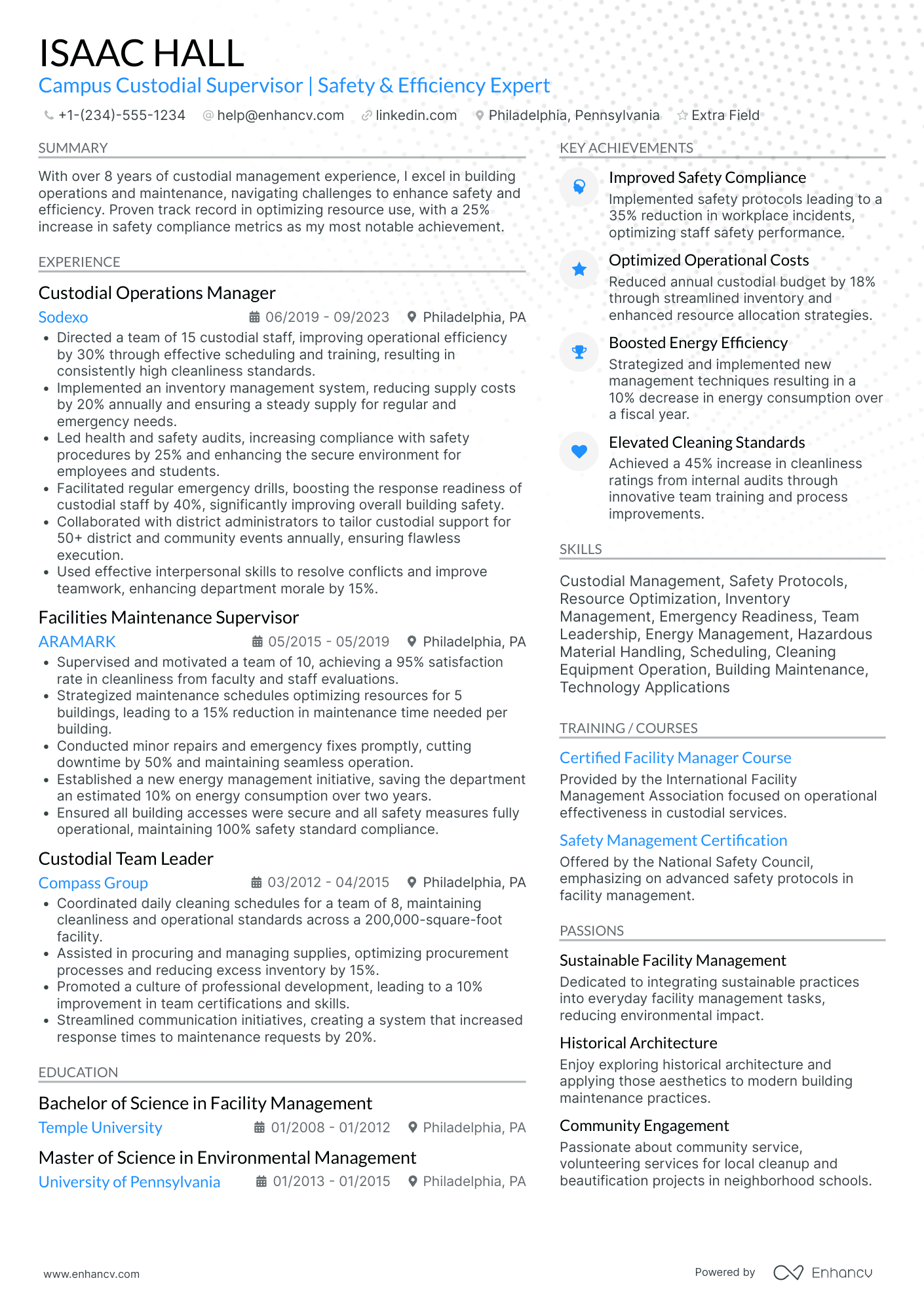 Lead Custodian Resume Example