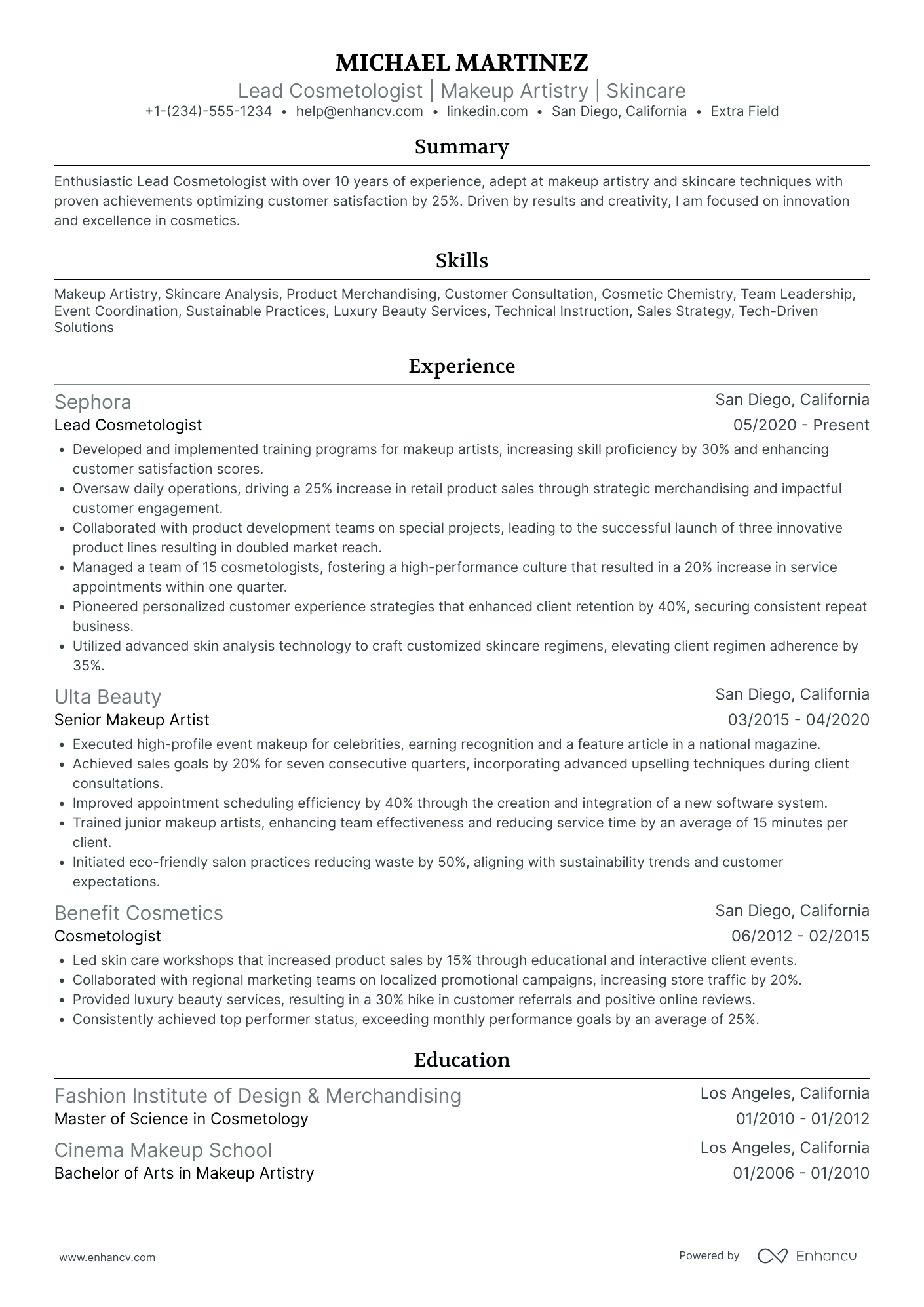 Lead Cosmetologist Resume Example