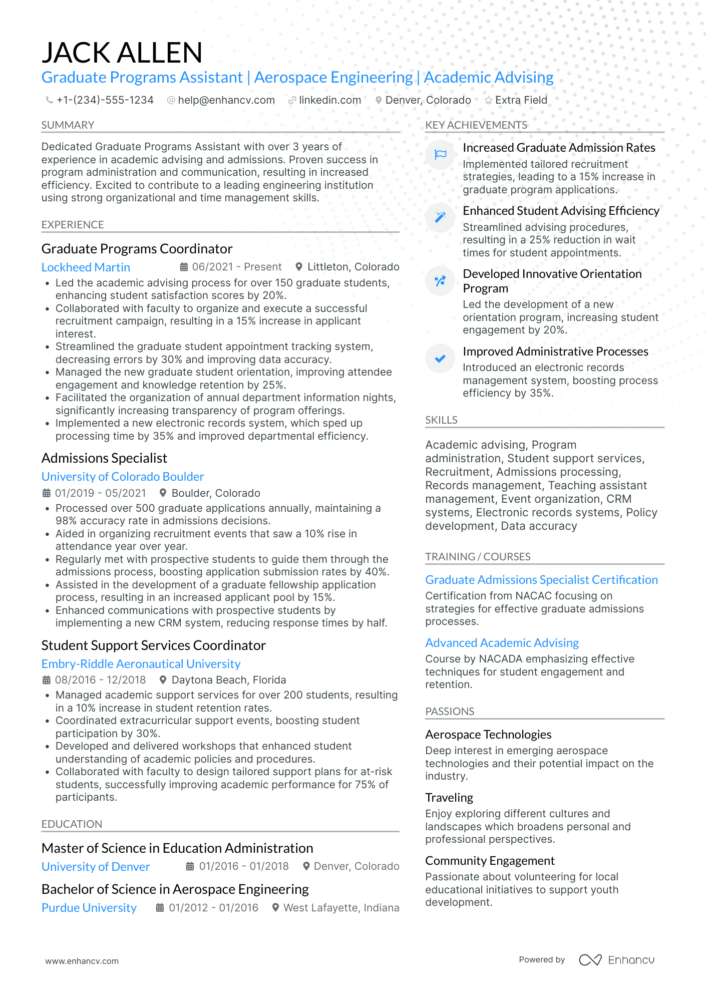 Aerospace Engineering Coordinator Resume Example