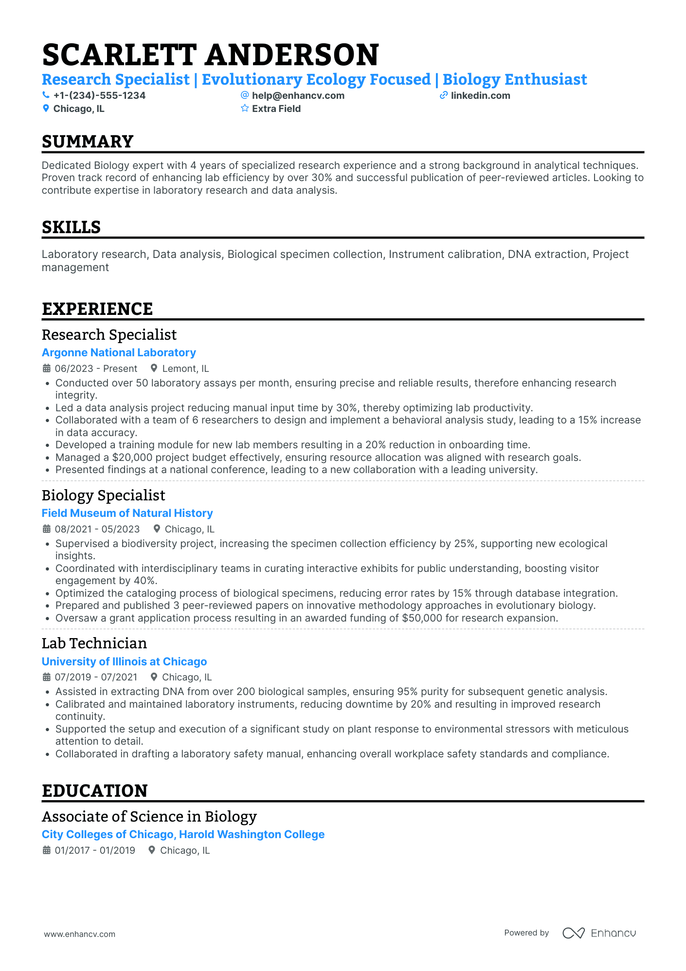 Environmental Research Assistant Resume Example