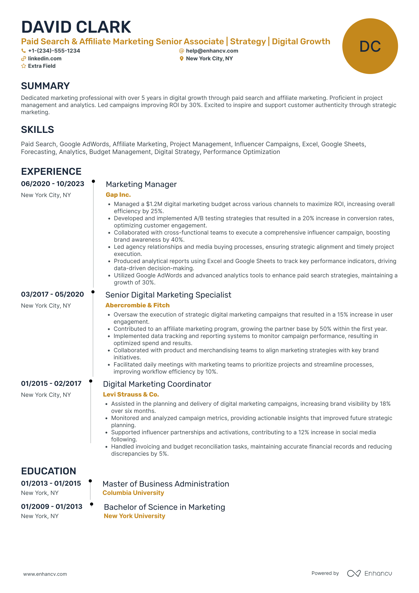 Affiliate Marketing Coordinator Resume Example