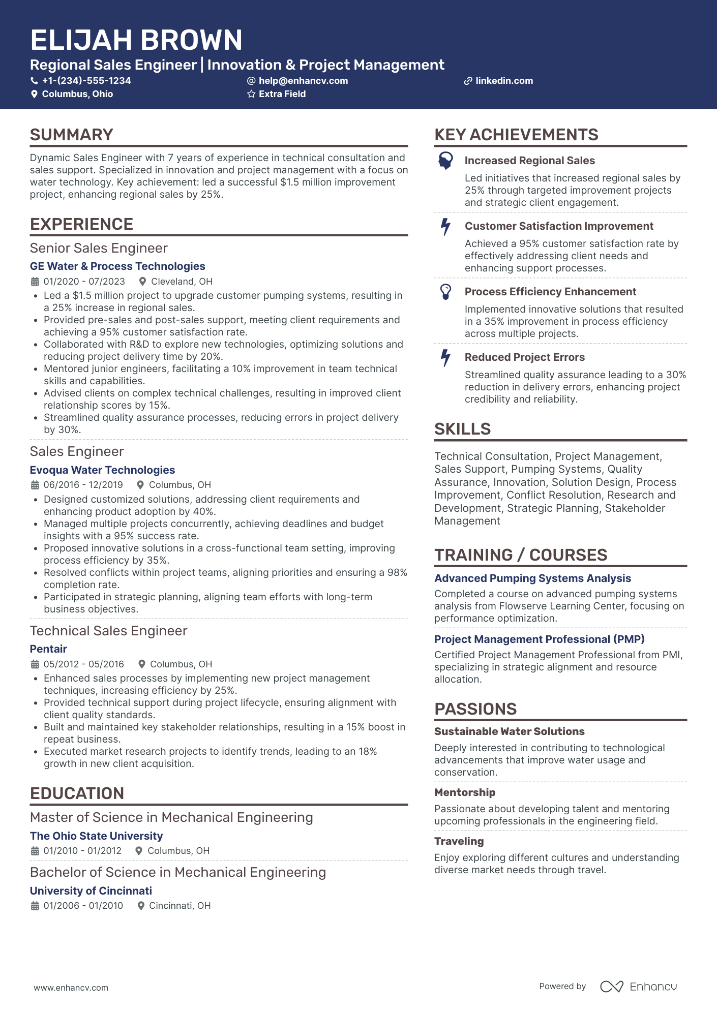 Regional Sales Engineer Resume Example