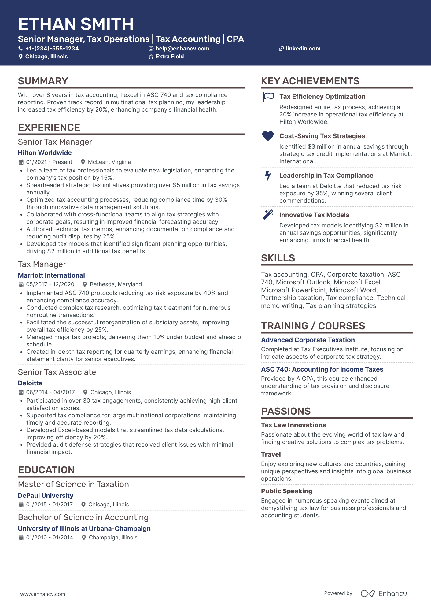 Senior Tax Manager Resume Example