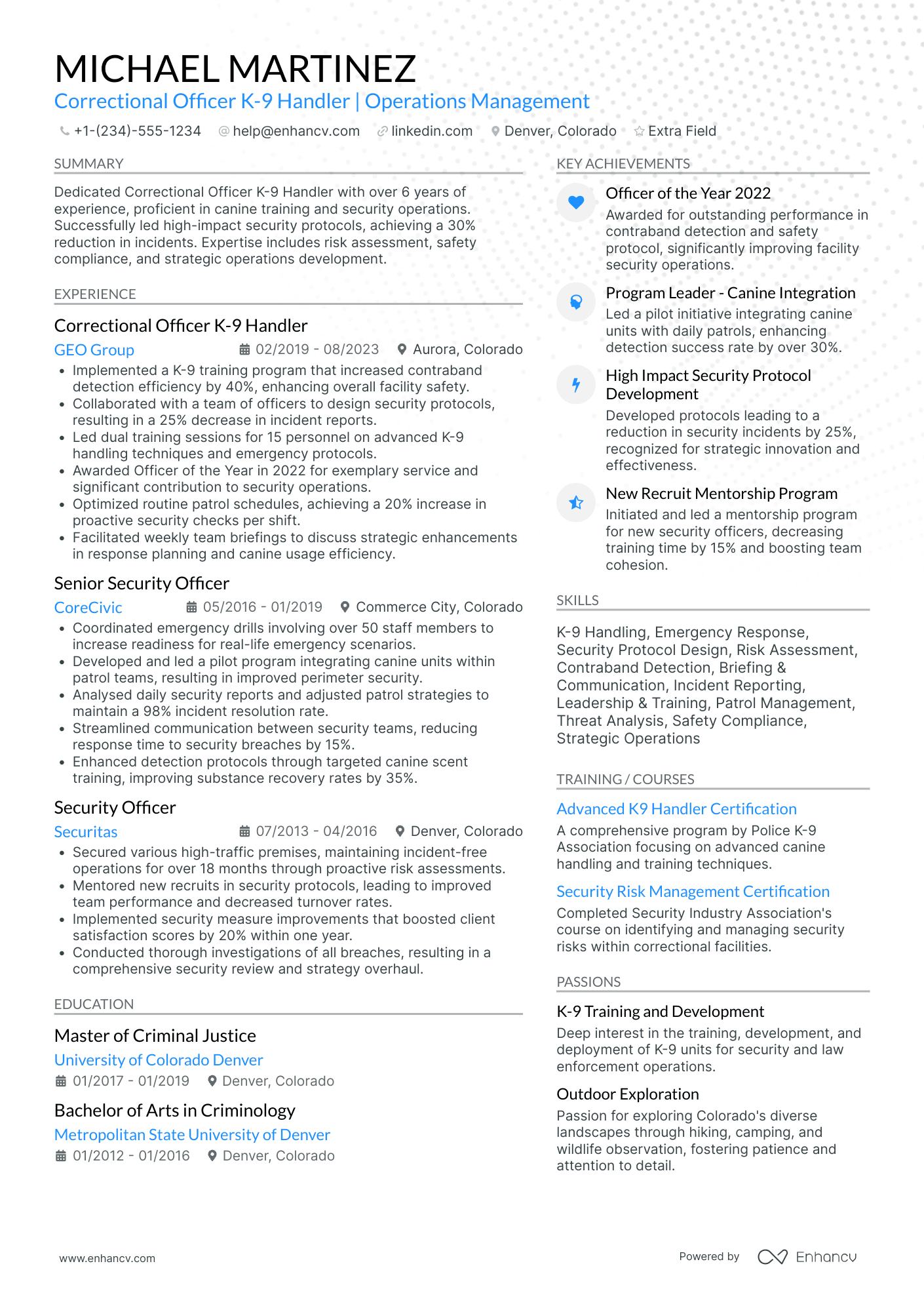 Correctional Officer K 9 Handler Resume Example