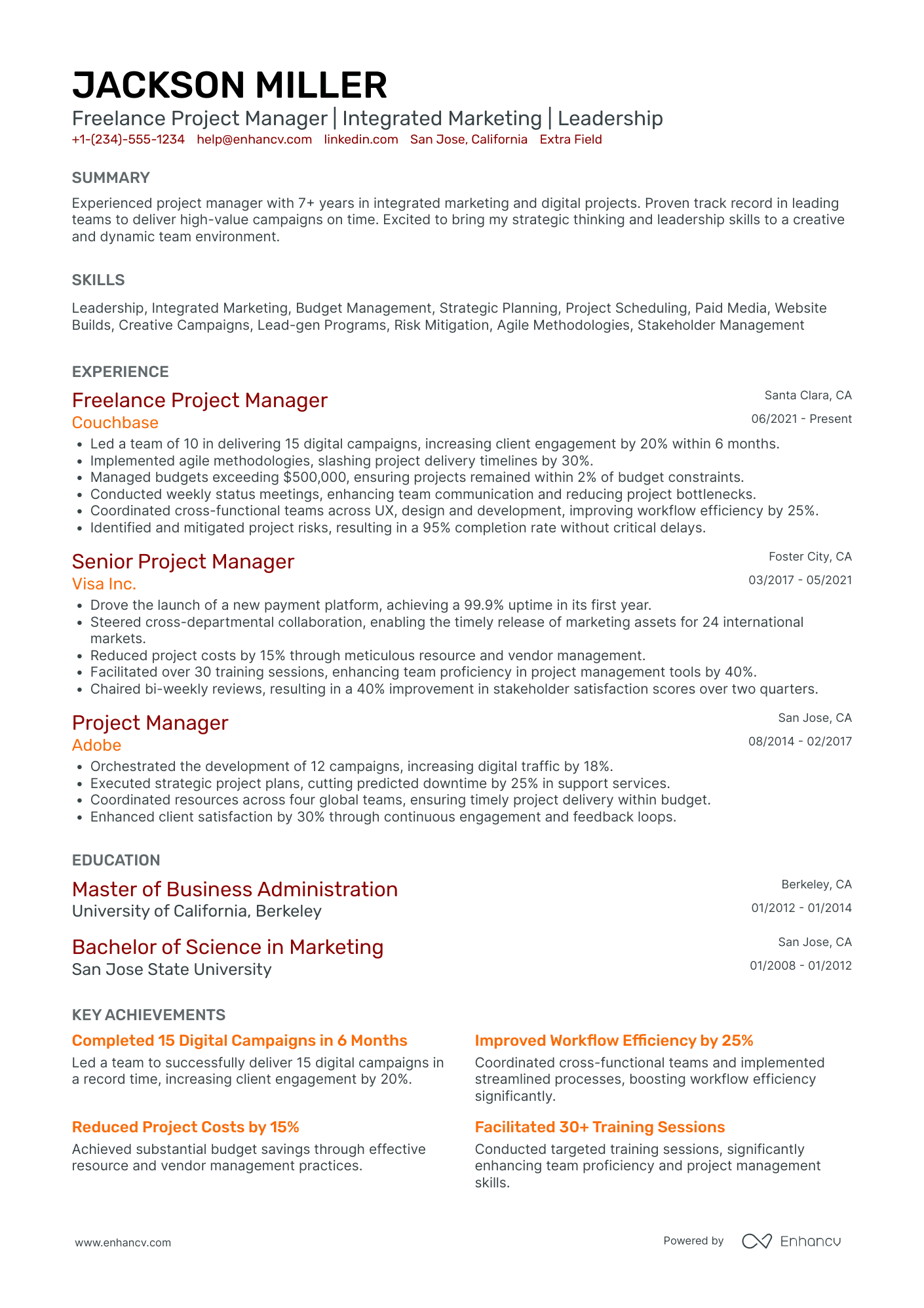 Freelance Web Development Project Manager Resume Example