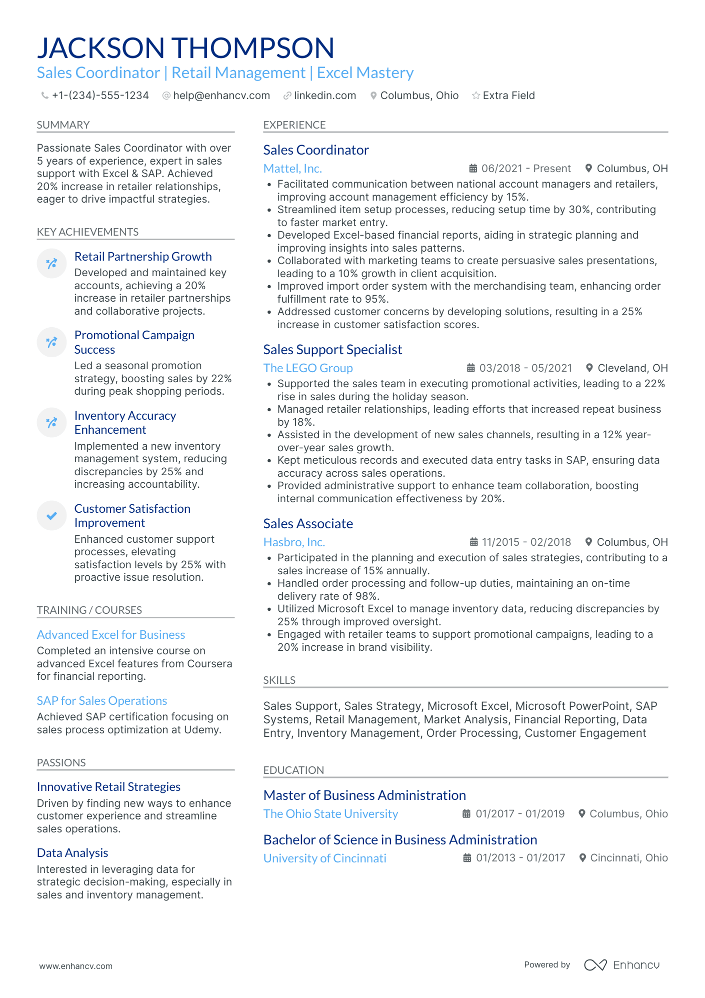 Sales Coordinator   FMCG Industry Resume Example