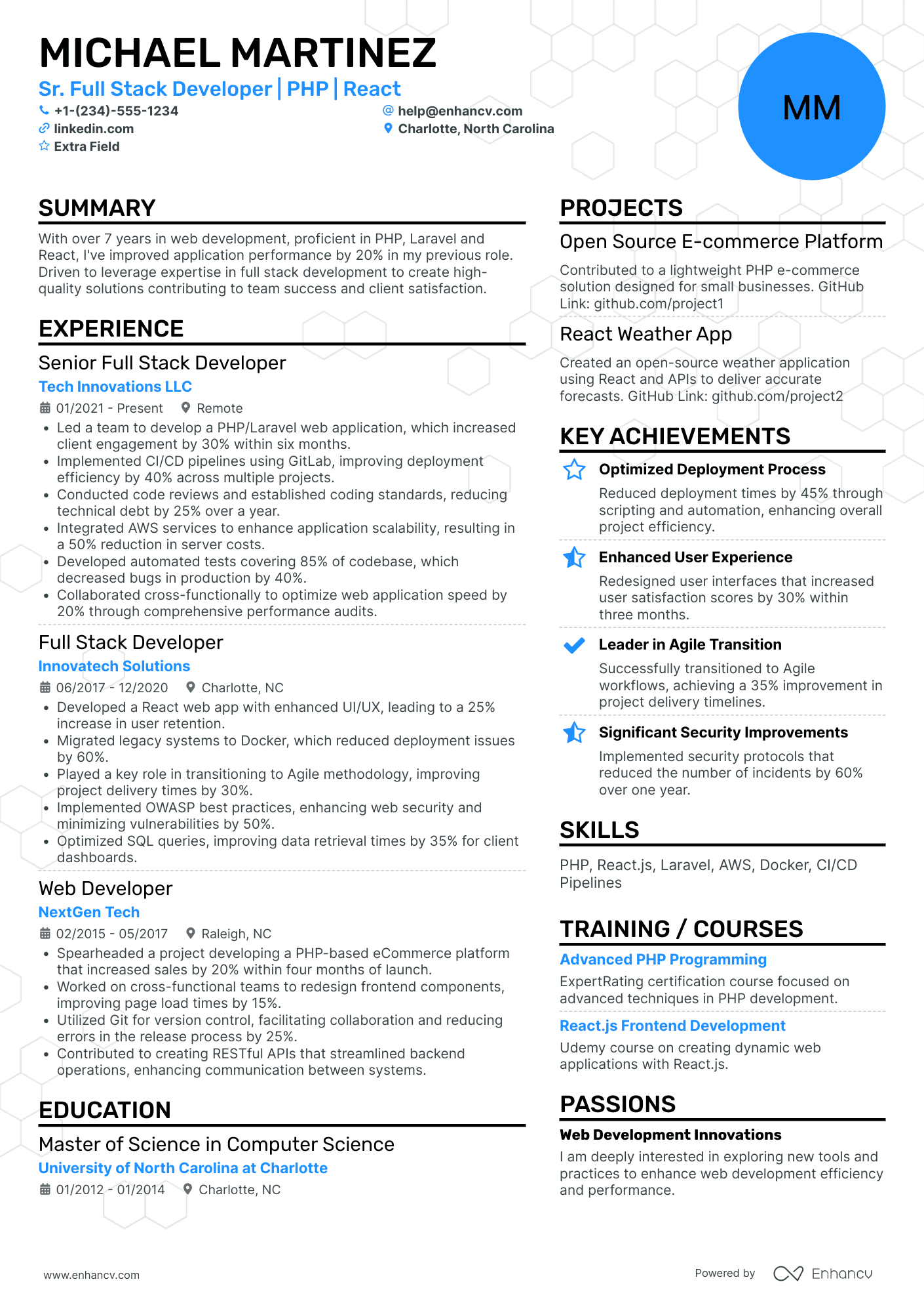 PhP Application Developer Resume Example