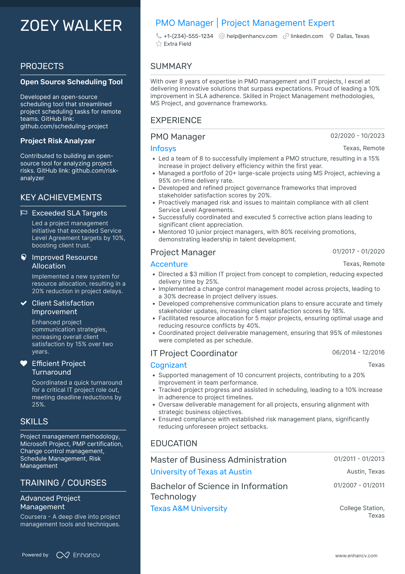 Experienced PMO Manager Resume Example