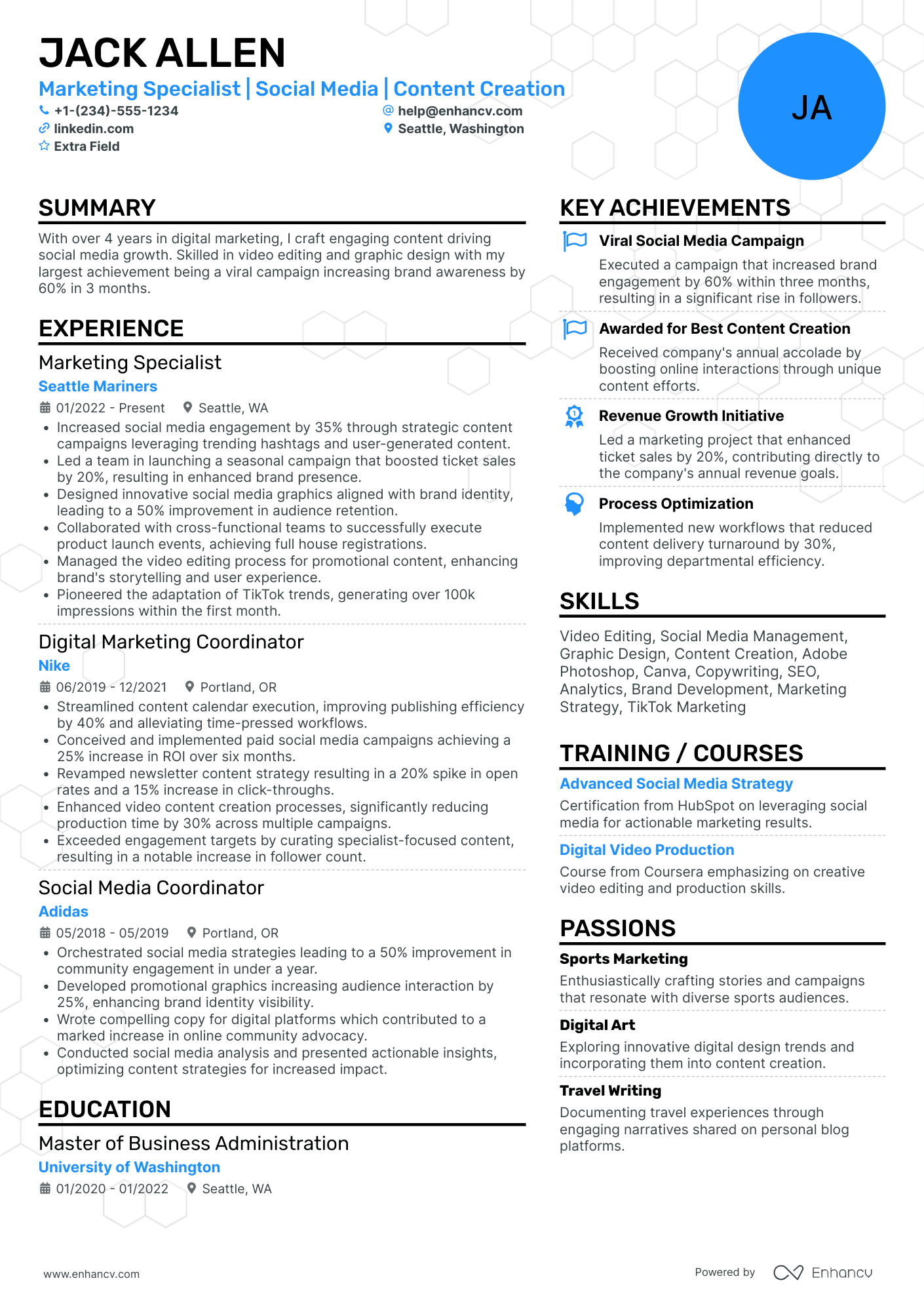 Social Media Marketing Intern Resume Example