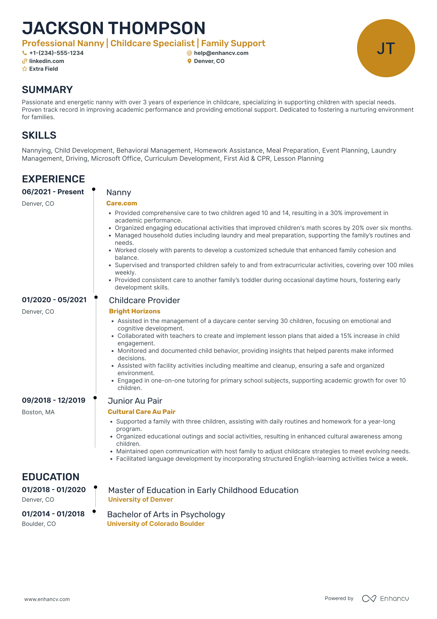 Night Nanny Resume Example