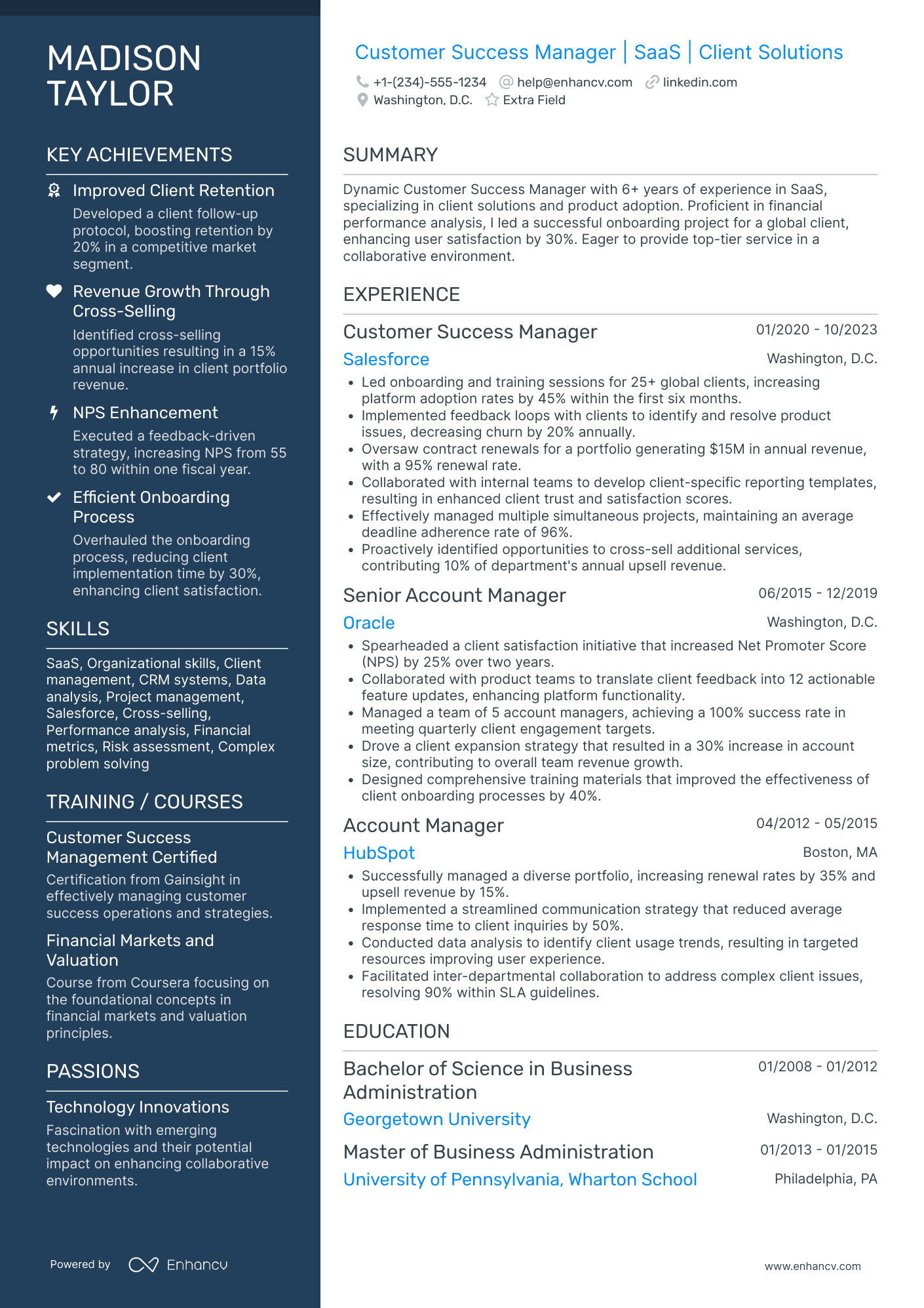 Global Customer Success Manager Resume Example