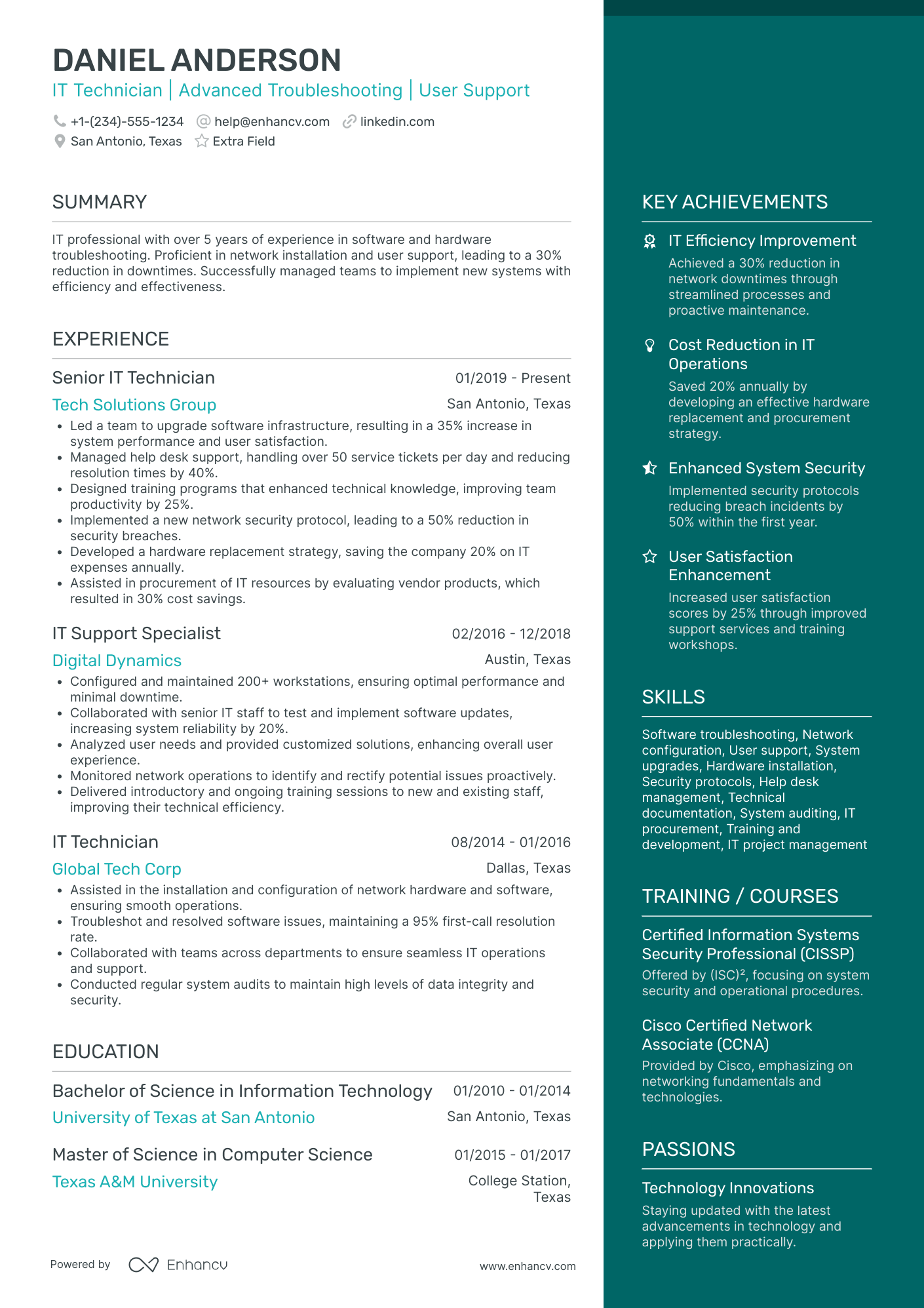 Entry Level IT Technician Resume Example