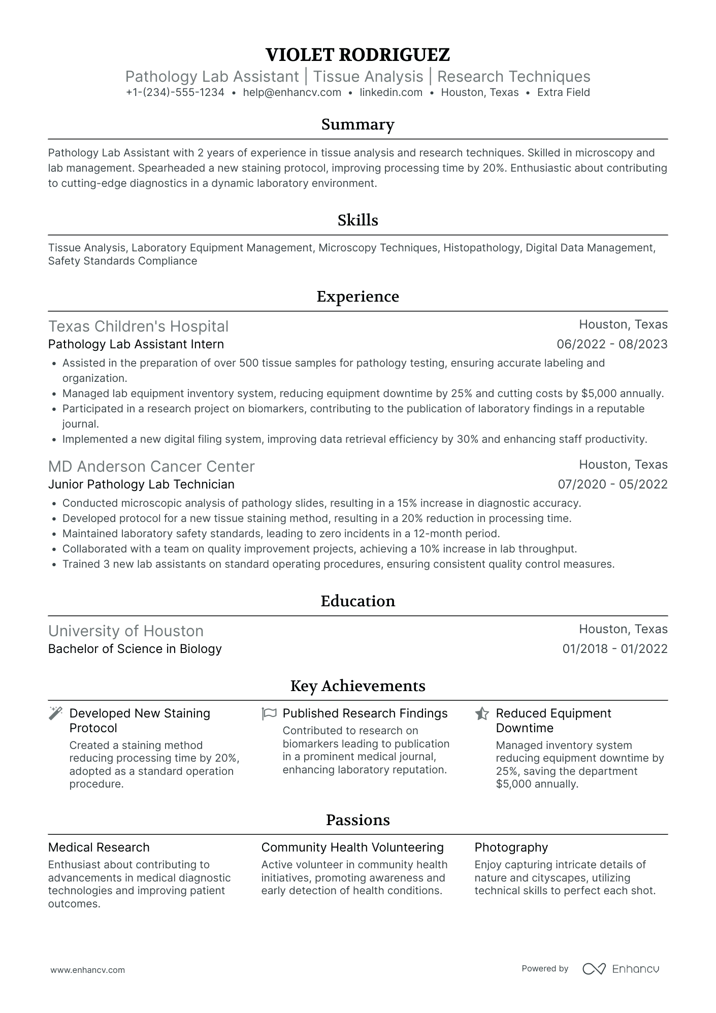 Pathology Lab Assistant Resume Example