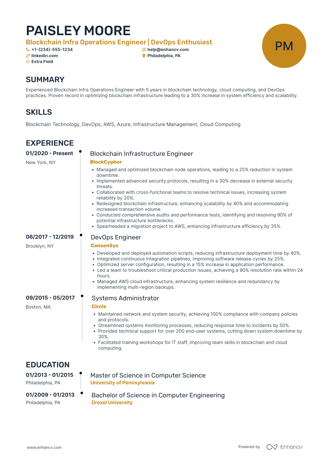 Blockchain Infrastructure Developer Resume Example