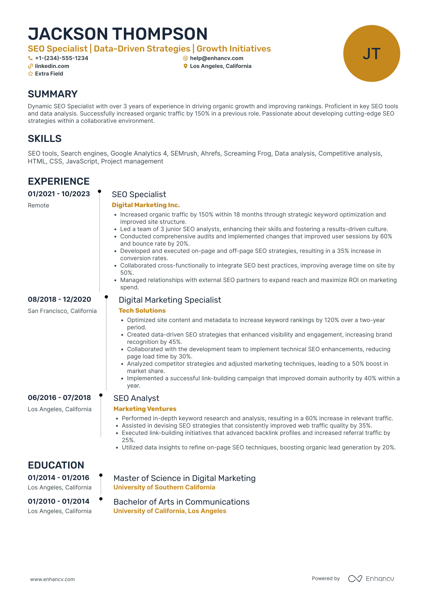 SEO User Experience Designer Resume Example