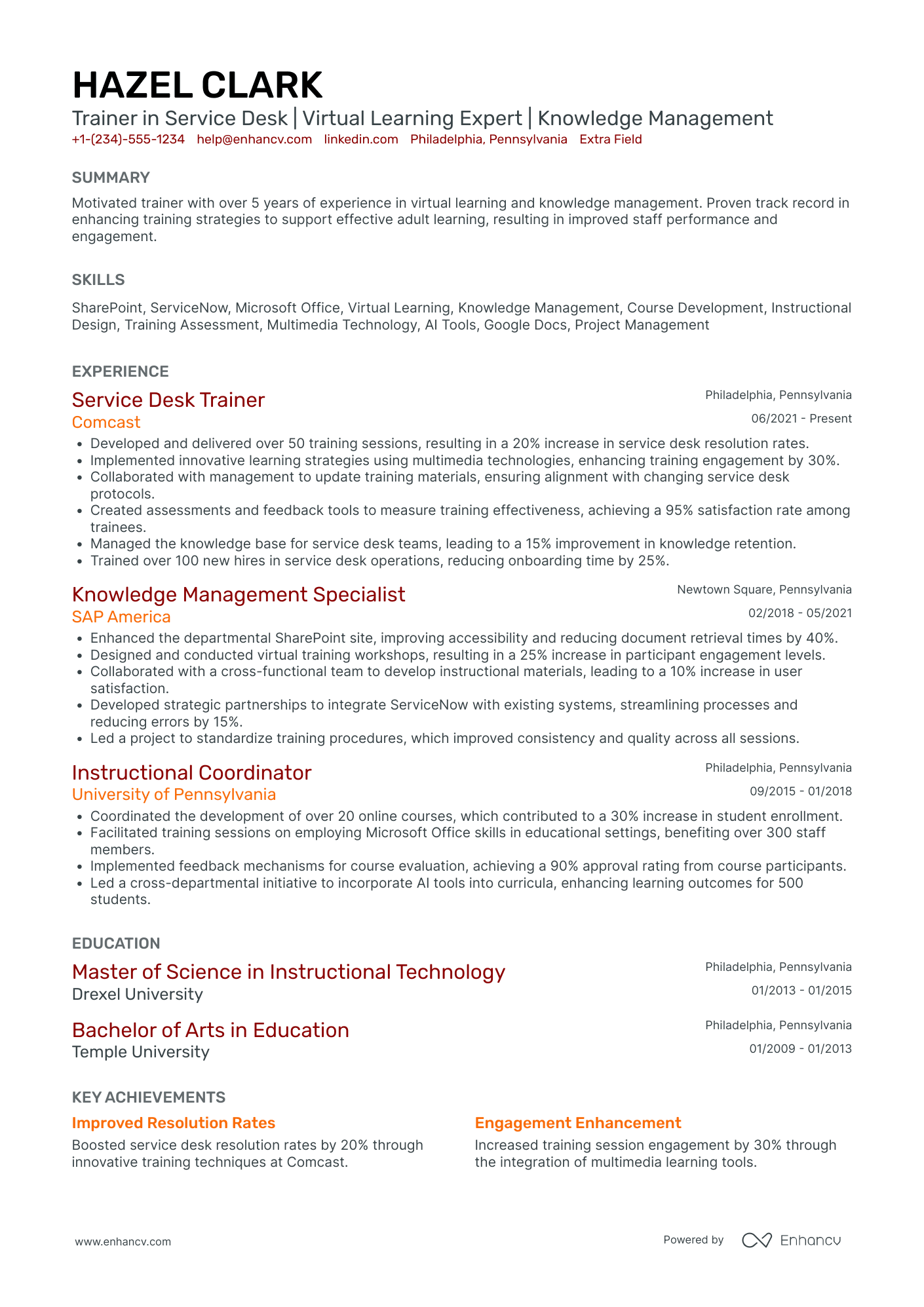 Career Change Trainer Resume Example