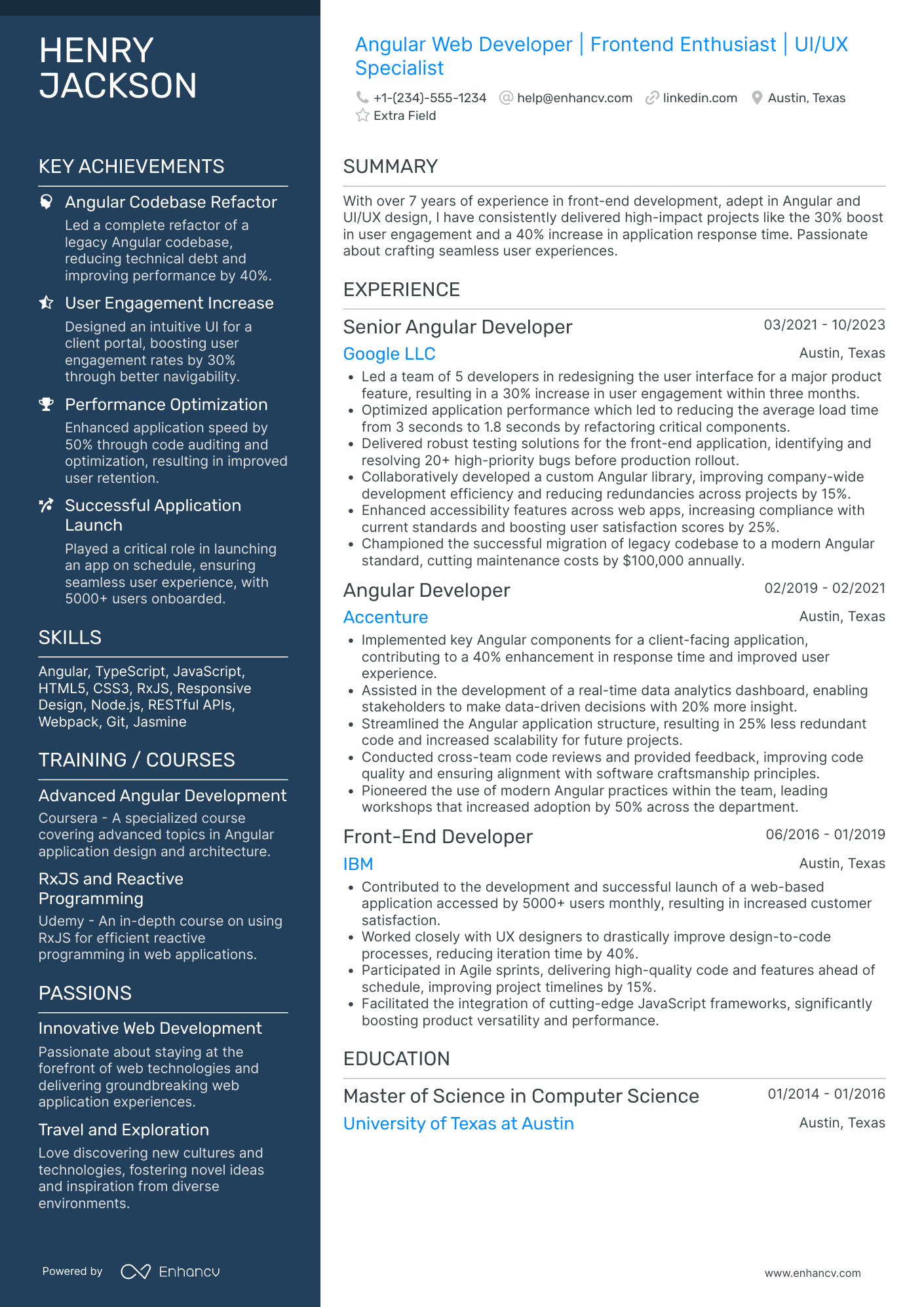 Angular Web Developer Resume Example