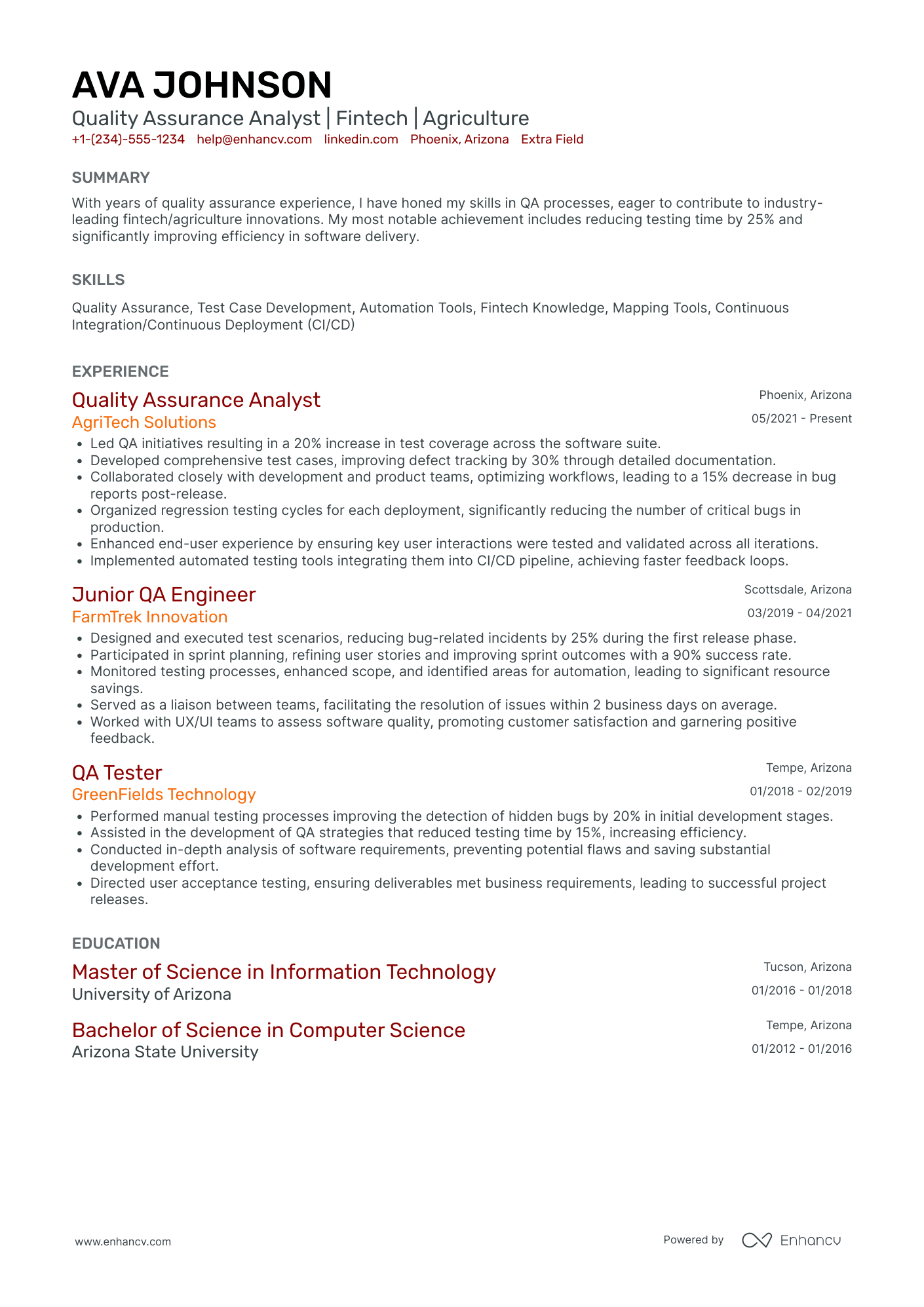 QA Analyst Intern Resume Example