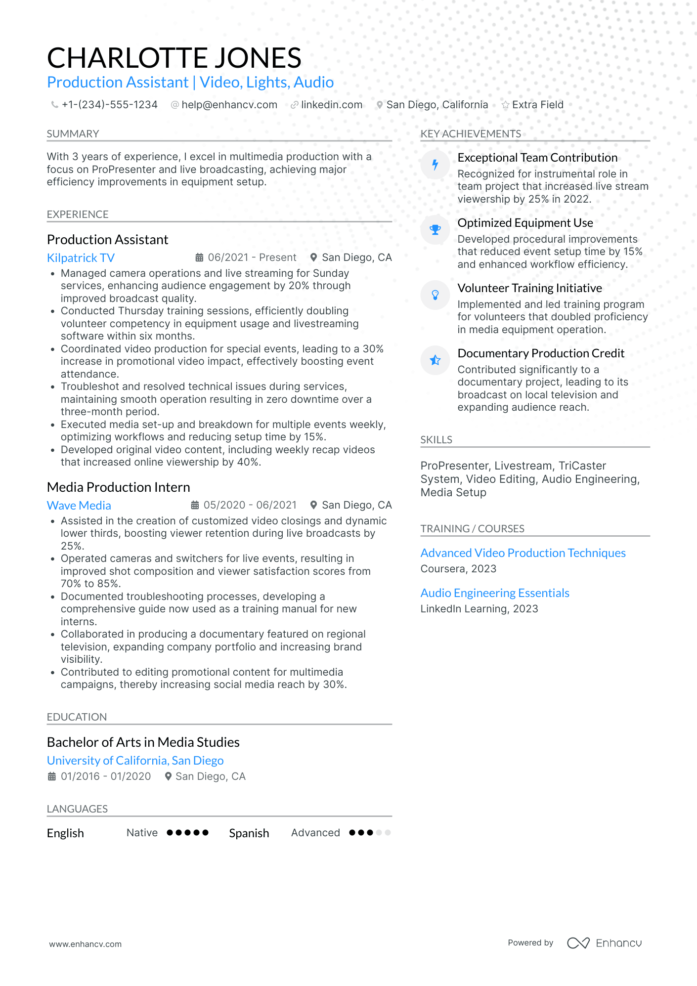 Film Production Assistant Resume Example