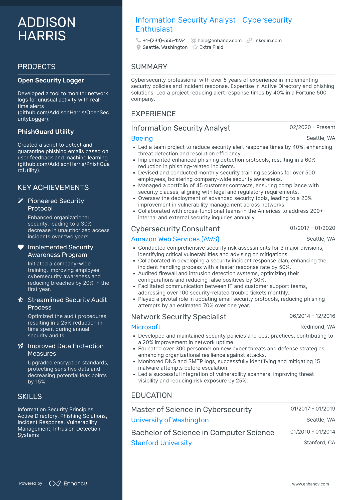 Information Security Analyst Resume Example