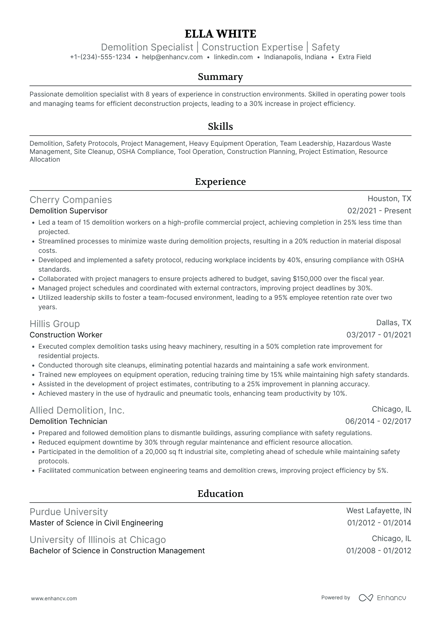 Demolition Construction Worker Resume Example