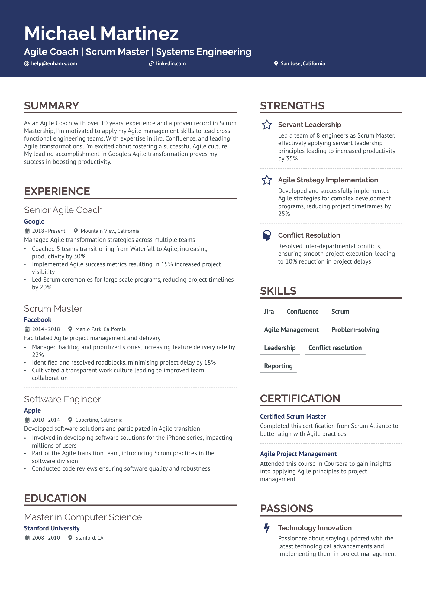 Application Implementation Scrum Master Resume Example