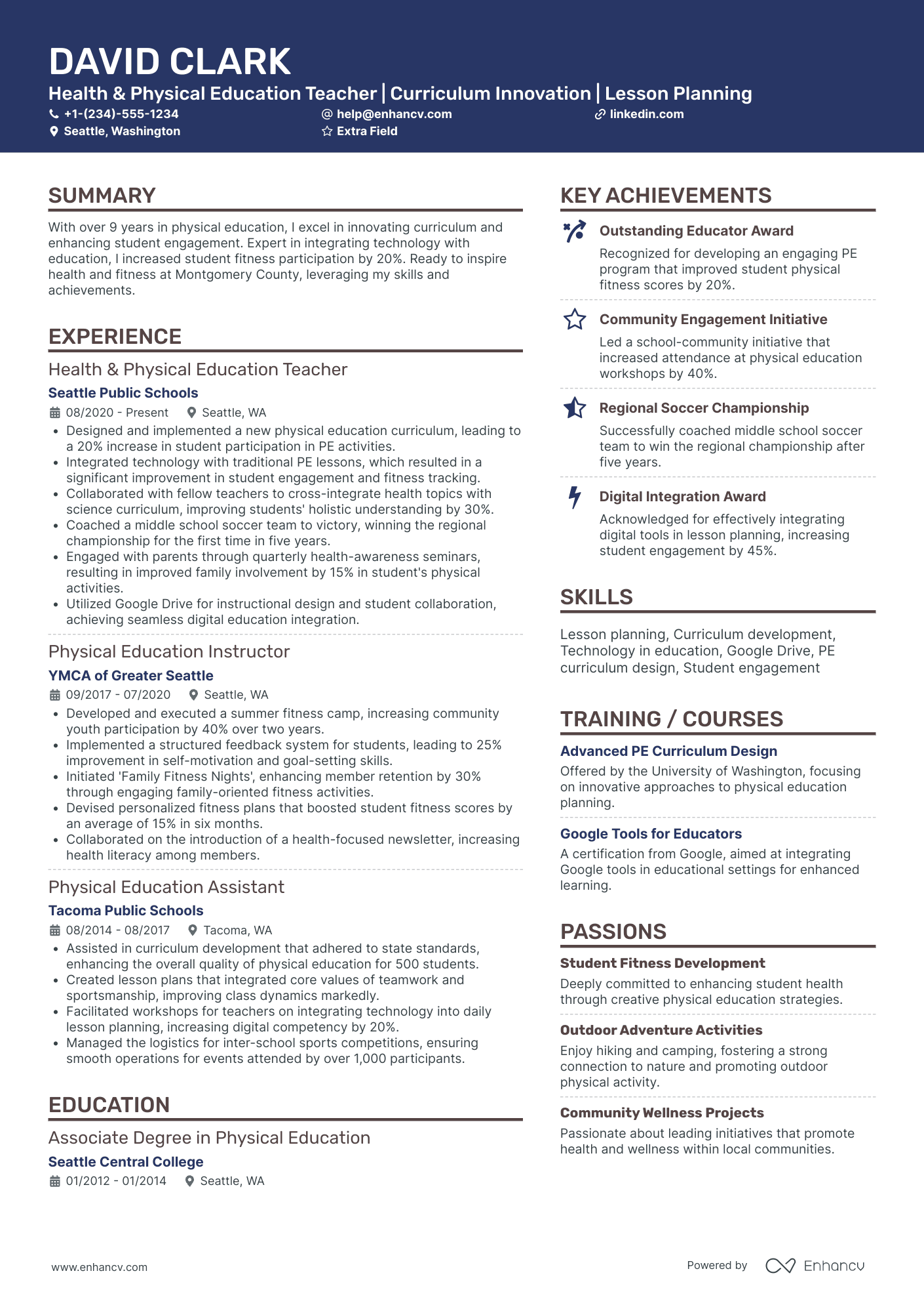 Physical Education Teacher Assistant Resume Example