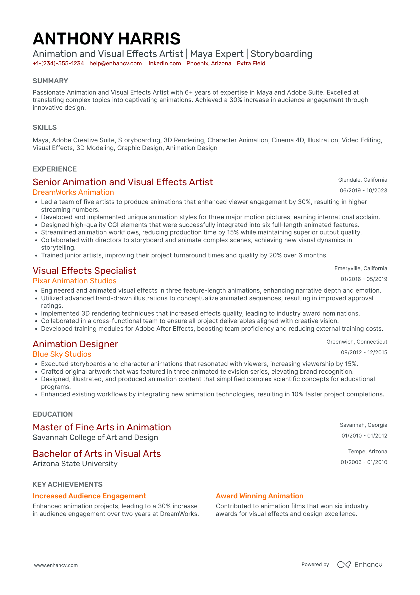 Storyboard Artist Resume Example