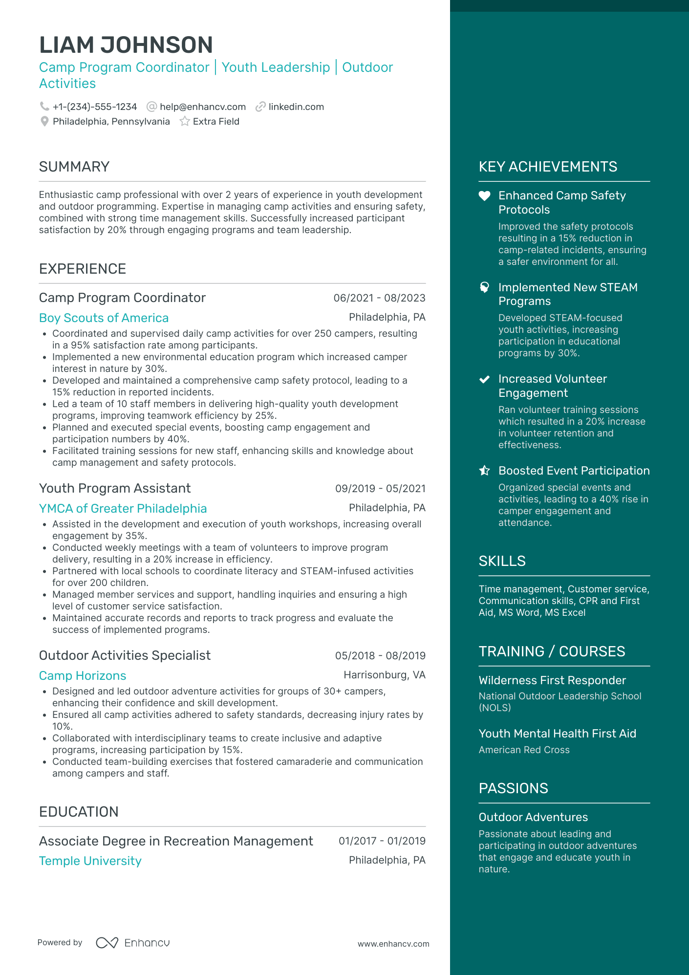 Assistant Camp Counselor Resume Example